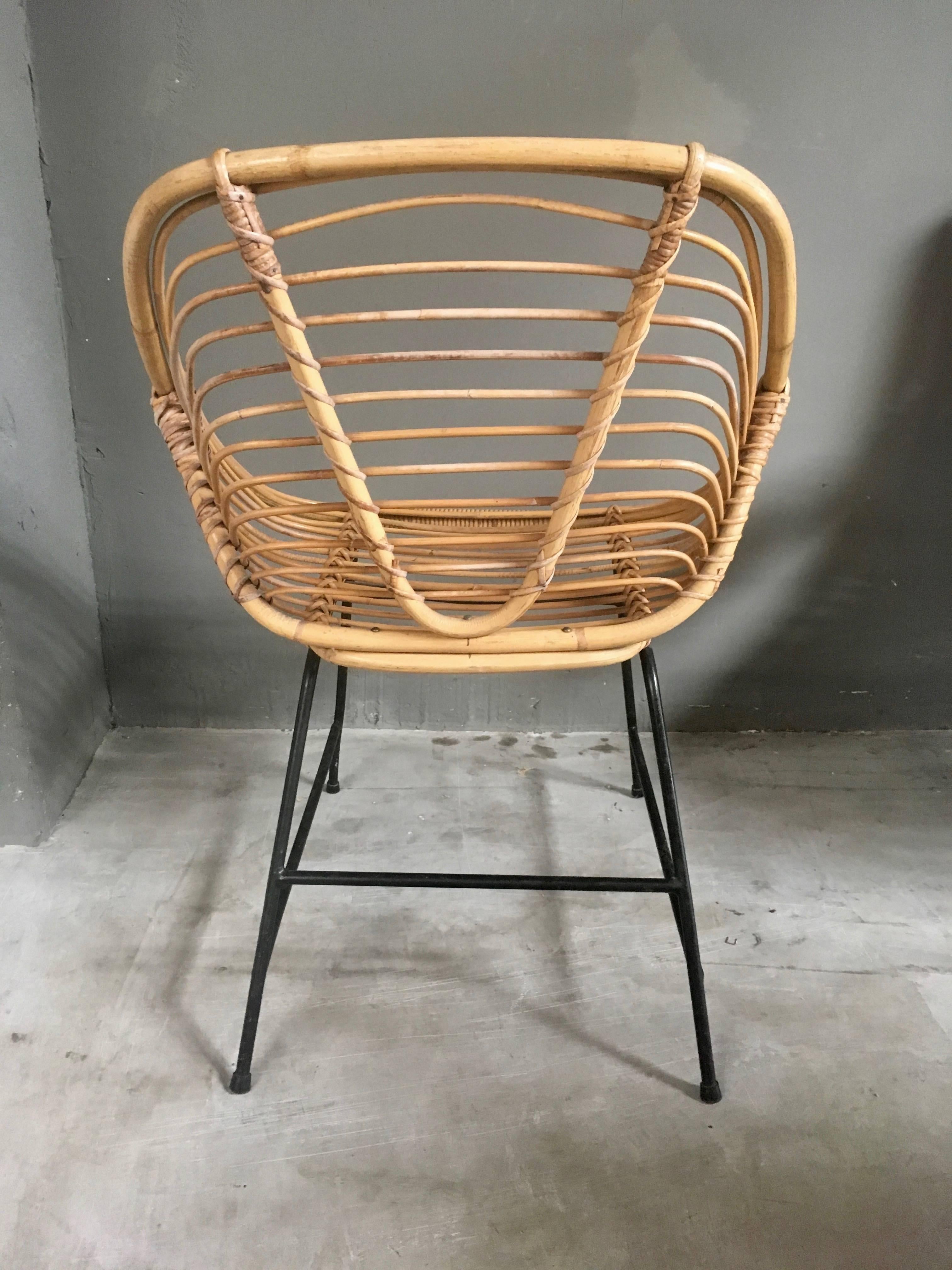 Vintage French Wicker and Rattan Chairs In Excellent Condition For Sale In Los Angeles, CA