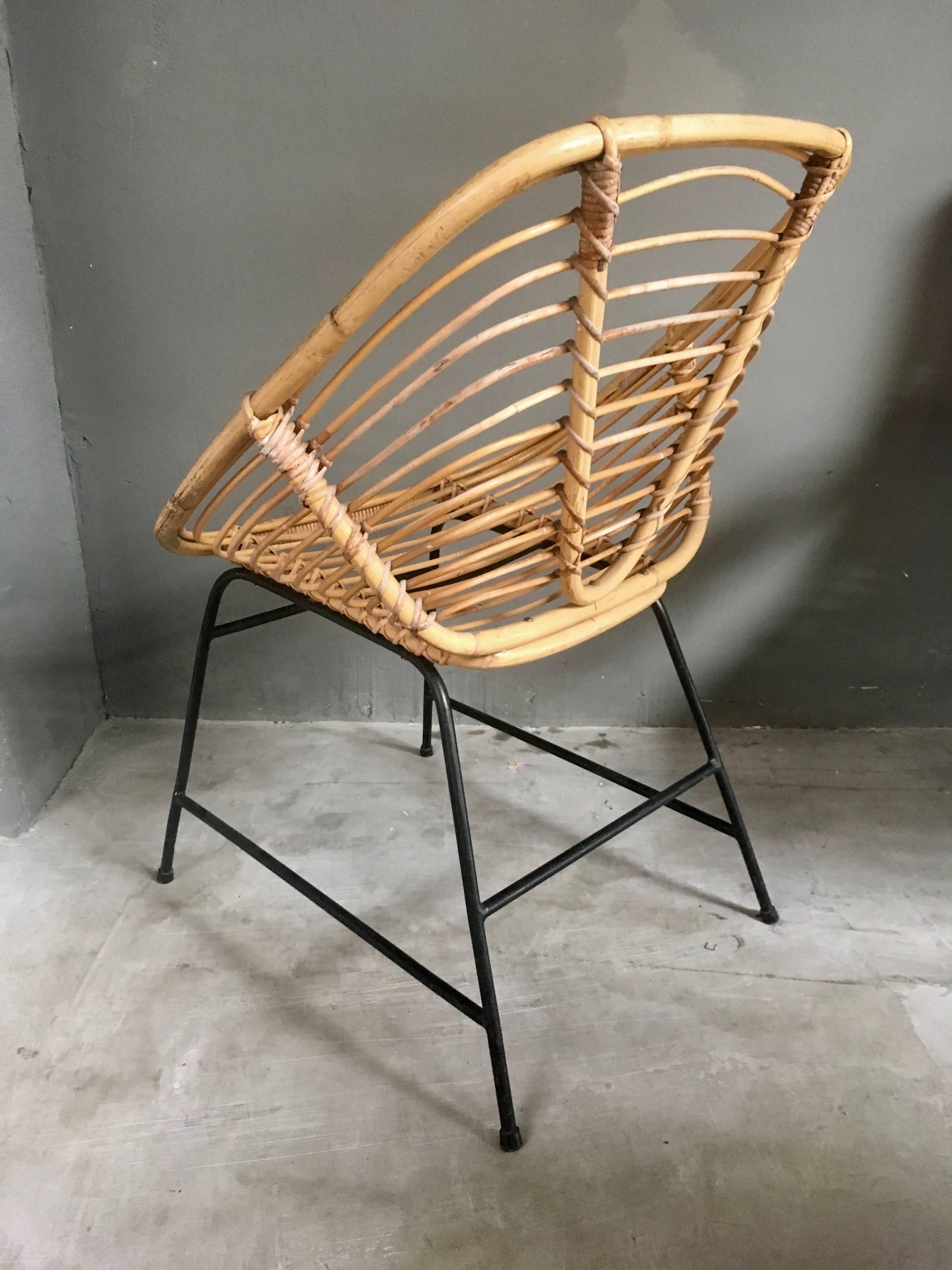Mid-20th Century Vintage French Wicker and Rattan Chairs For Sale