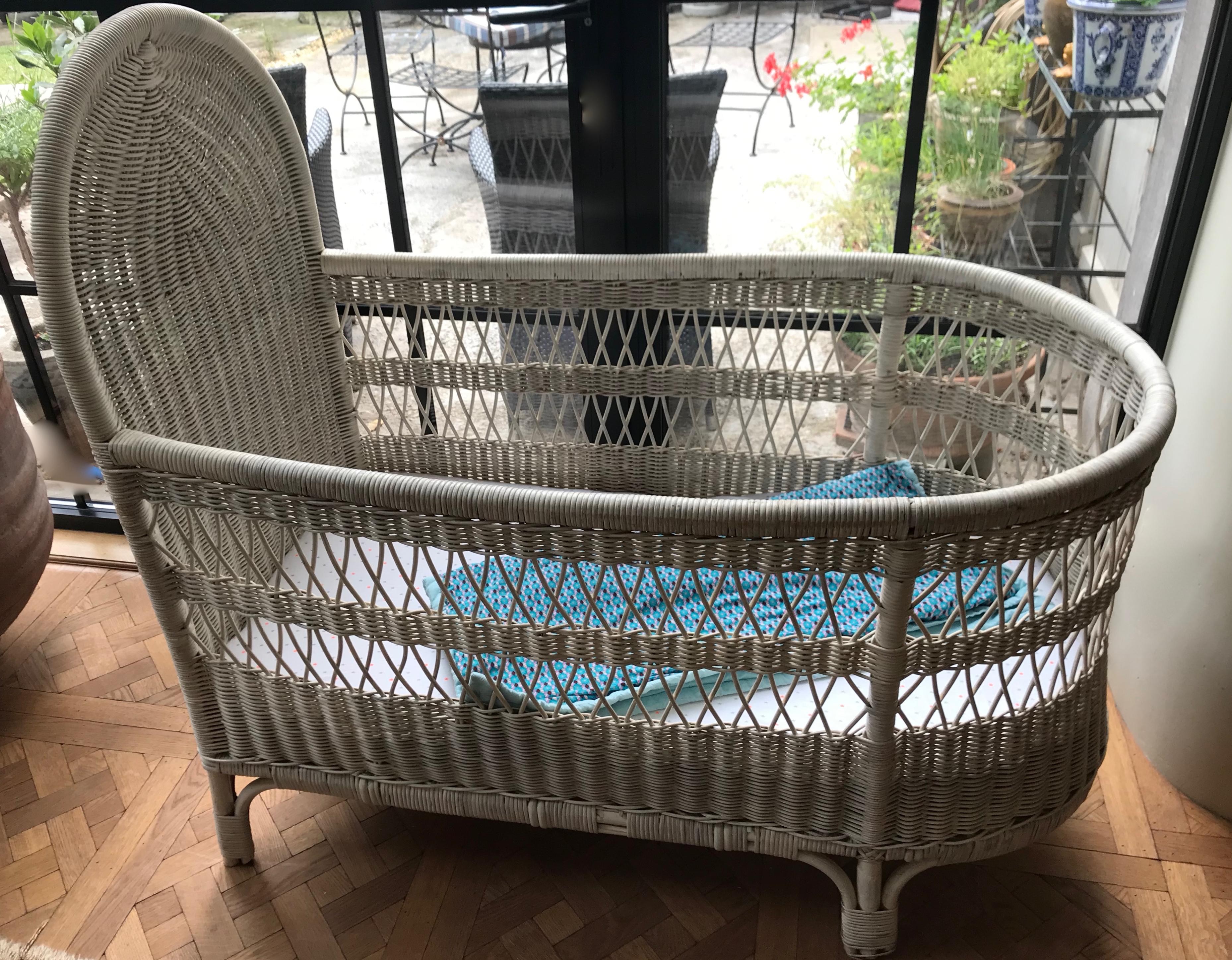Hand-Woven Vintage French Wicker Baby Bed/ Crib For Sale
