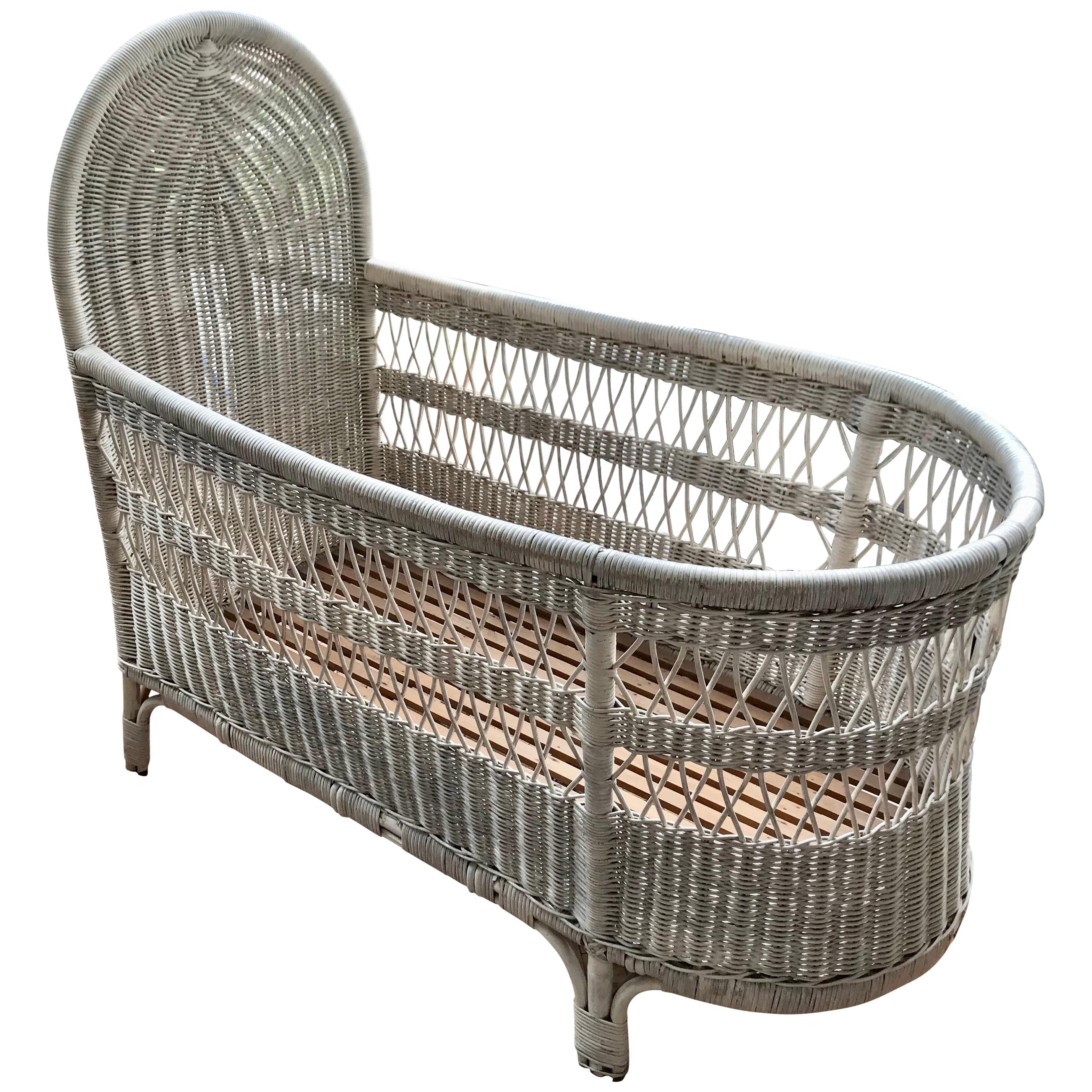 Vintage French Wicker Baby Bed/ Crib For Sale