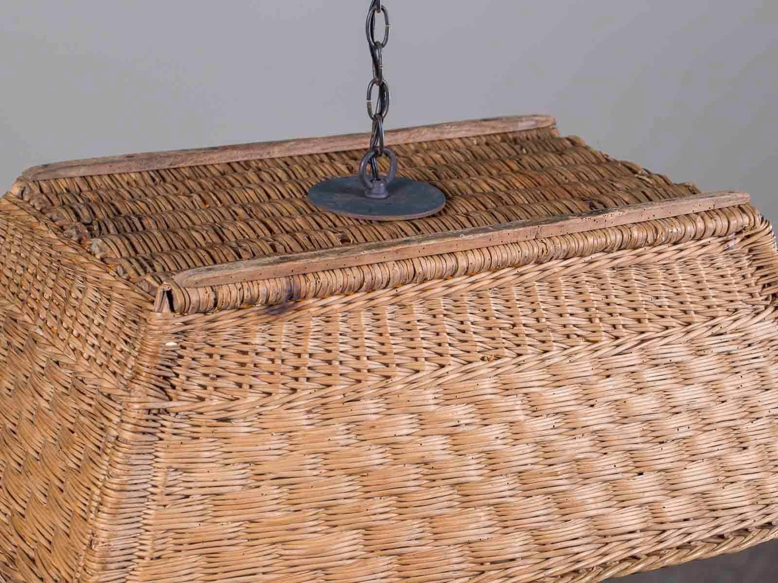 Vintage French Wicker Basket Chandelier France circa 1920 For Sale 1