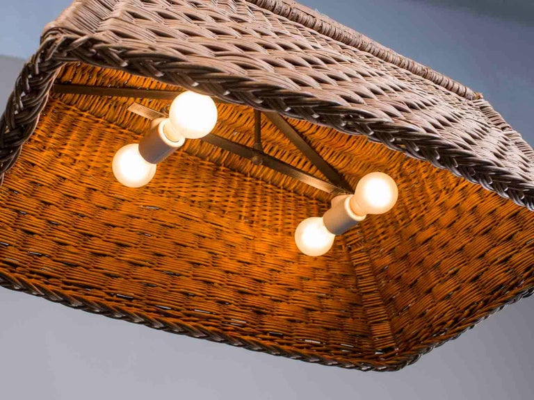 Vintage French Wicker Basket Chandelier France circa 1920 For Sale at