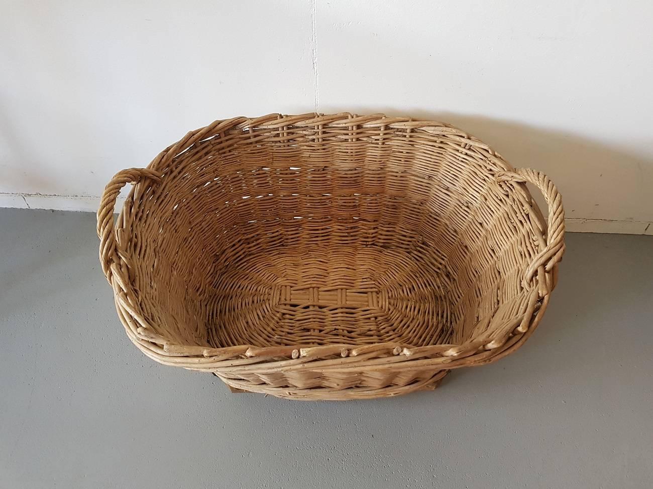 20th Century Vintage French Wicker Grape Basket from the Champagne Region For Sale