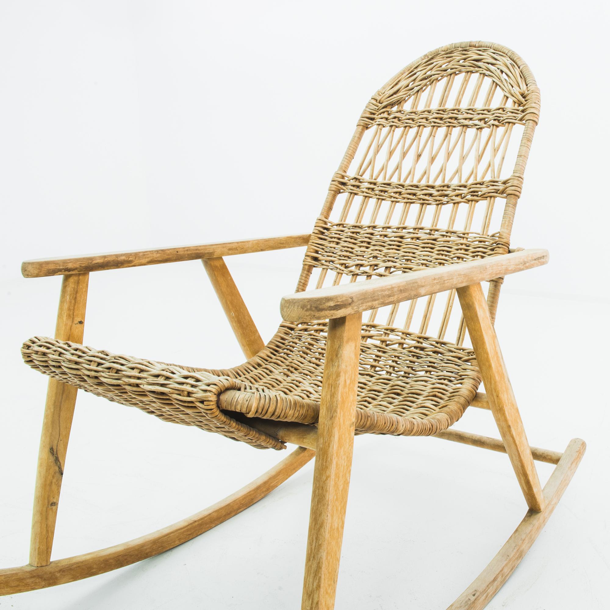 Mid-20th Century Vintage French Wicker Rocking Chair