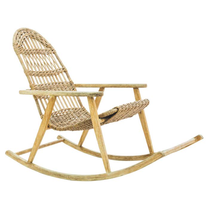 Vintage French Wicker Rocking Chair at 1stDibs | woven rocking chair ...