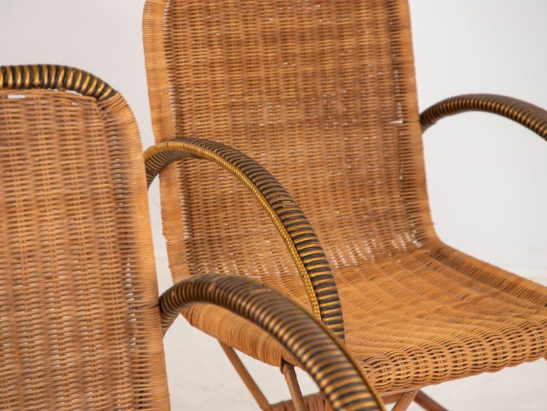Vintage French Wicker Set of Four chairs and Table For Sale at 1stDibs