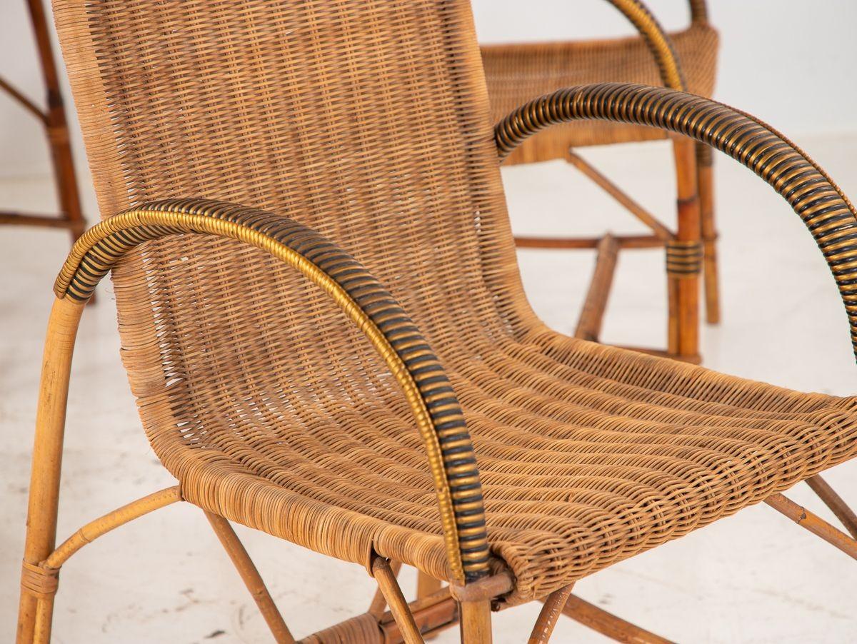 Vintage French Wicker Set of Four chairs and Table For Sale 4