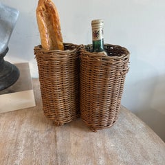 Vintage French Wicker Wine Baguette Bread Basket, Early 20th Century