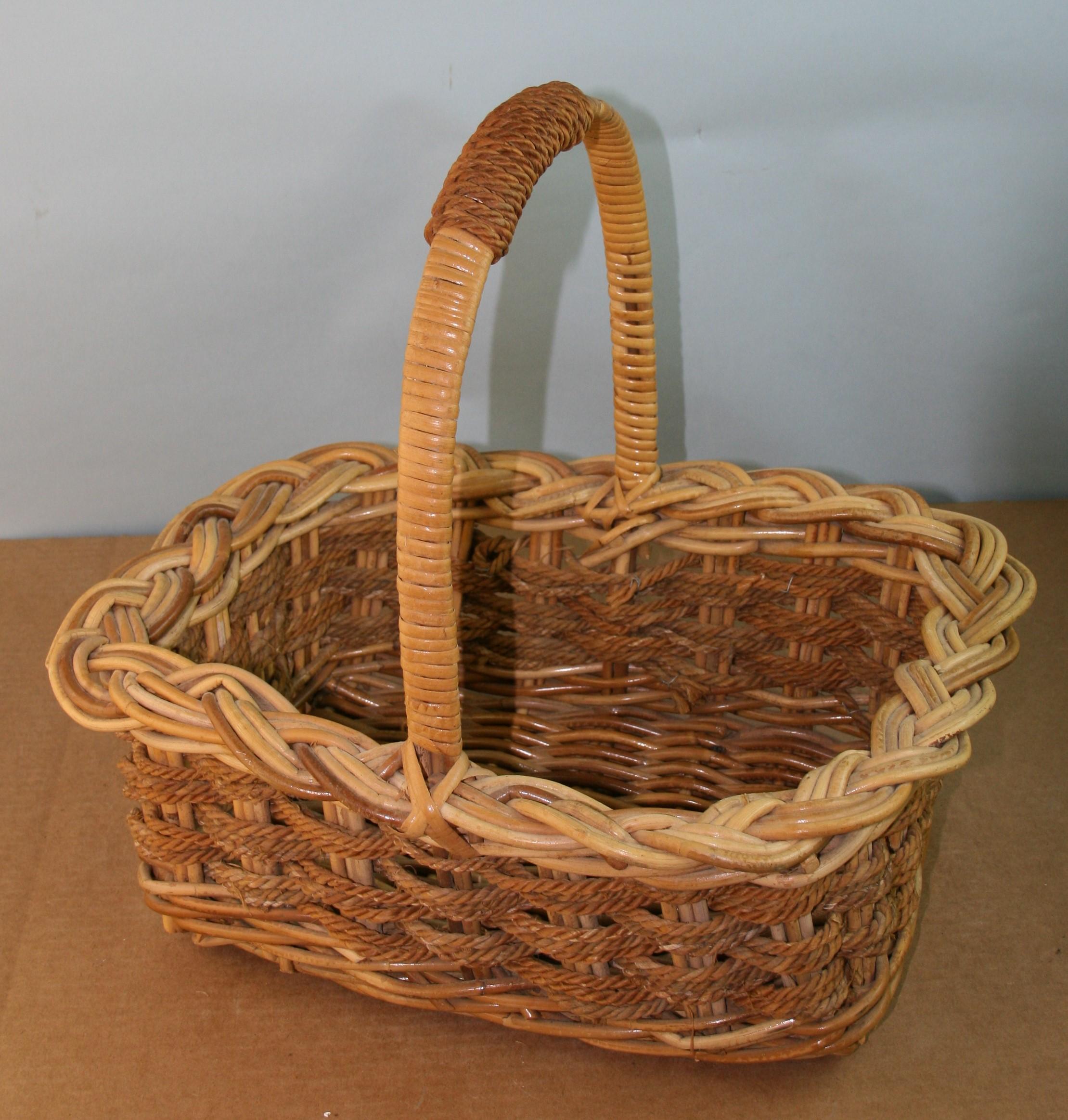 French willow and rope braded basket with handle.