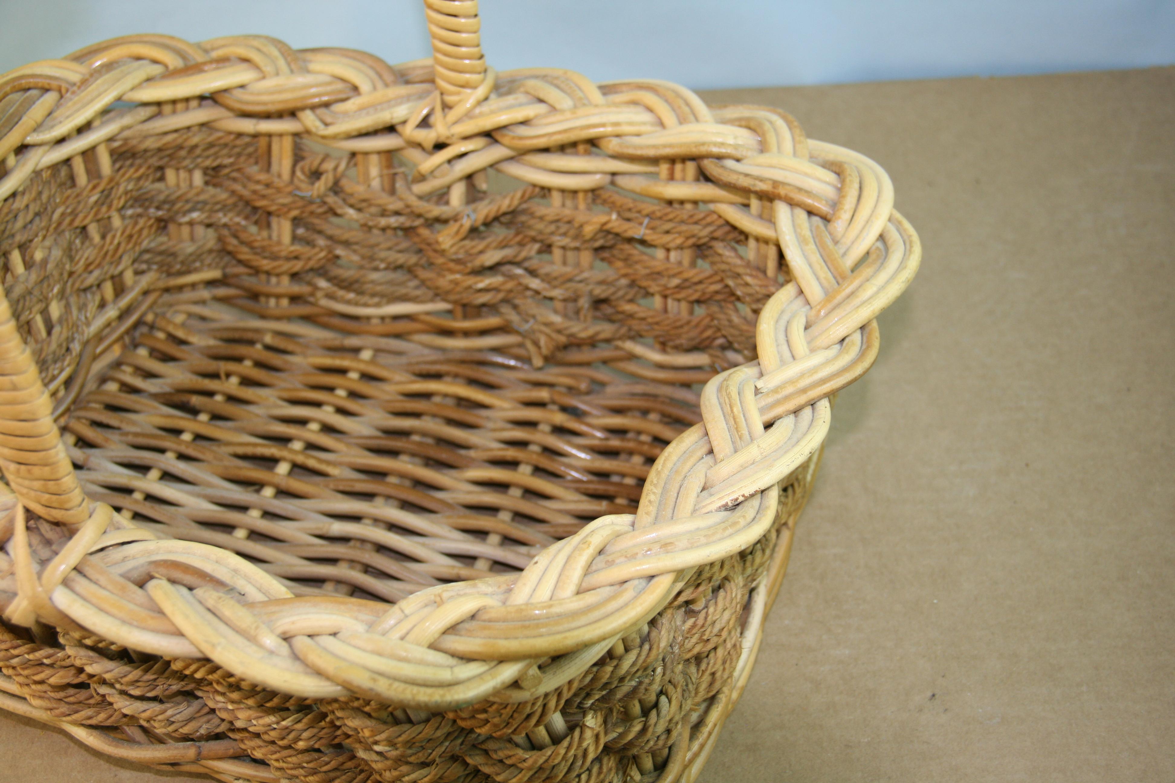 Vintage French Willow and Rope Braded Basket In Good Condition In Douglas Manor, NY