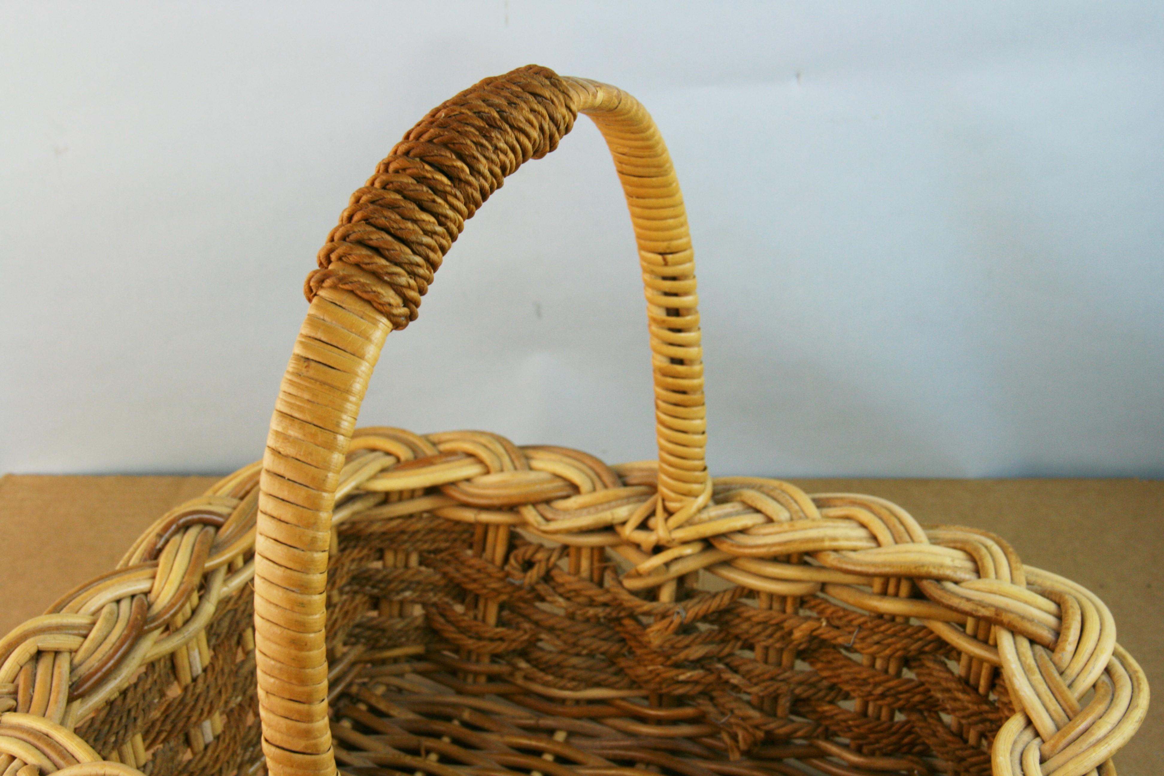 Mid-20th Century Vintage French Willow and Rope Braded Basket
