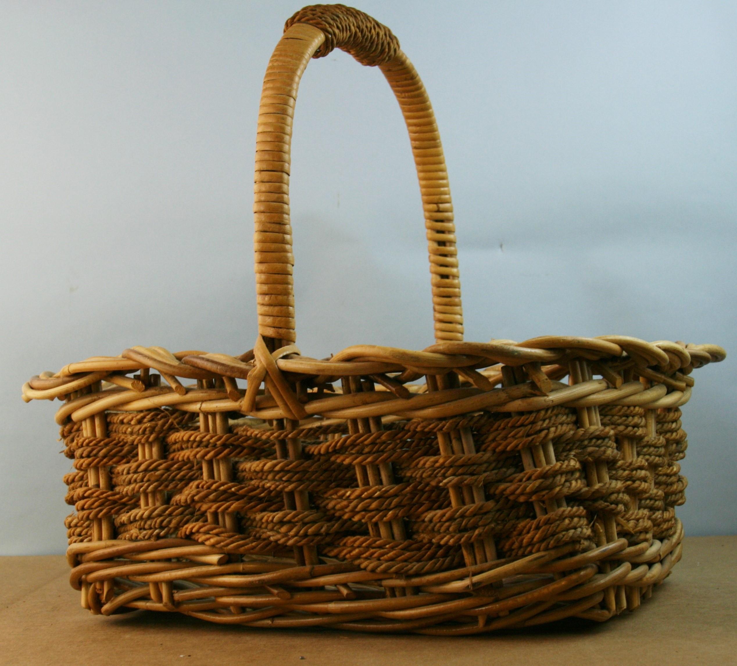 Vintage French Willow and Rope Braded Basket 1