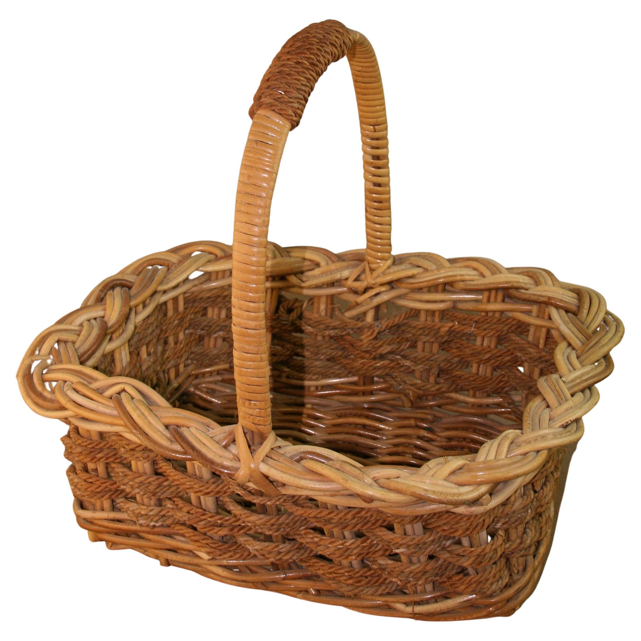 Vintage French Willow and Rope Braded Basket