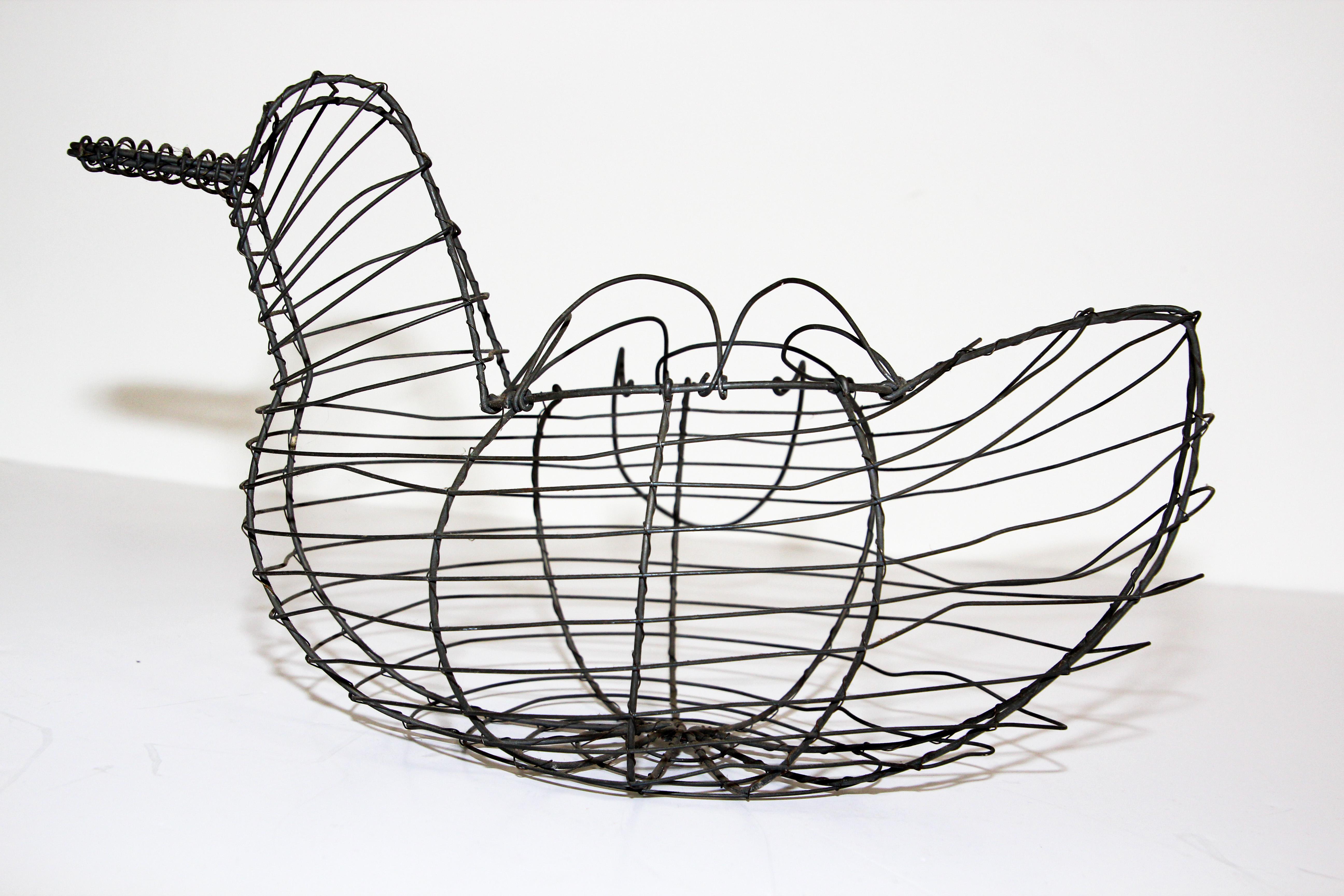 20th Century Vintage French Wire Hen Shaped Egg Basket
