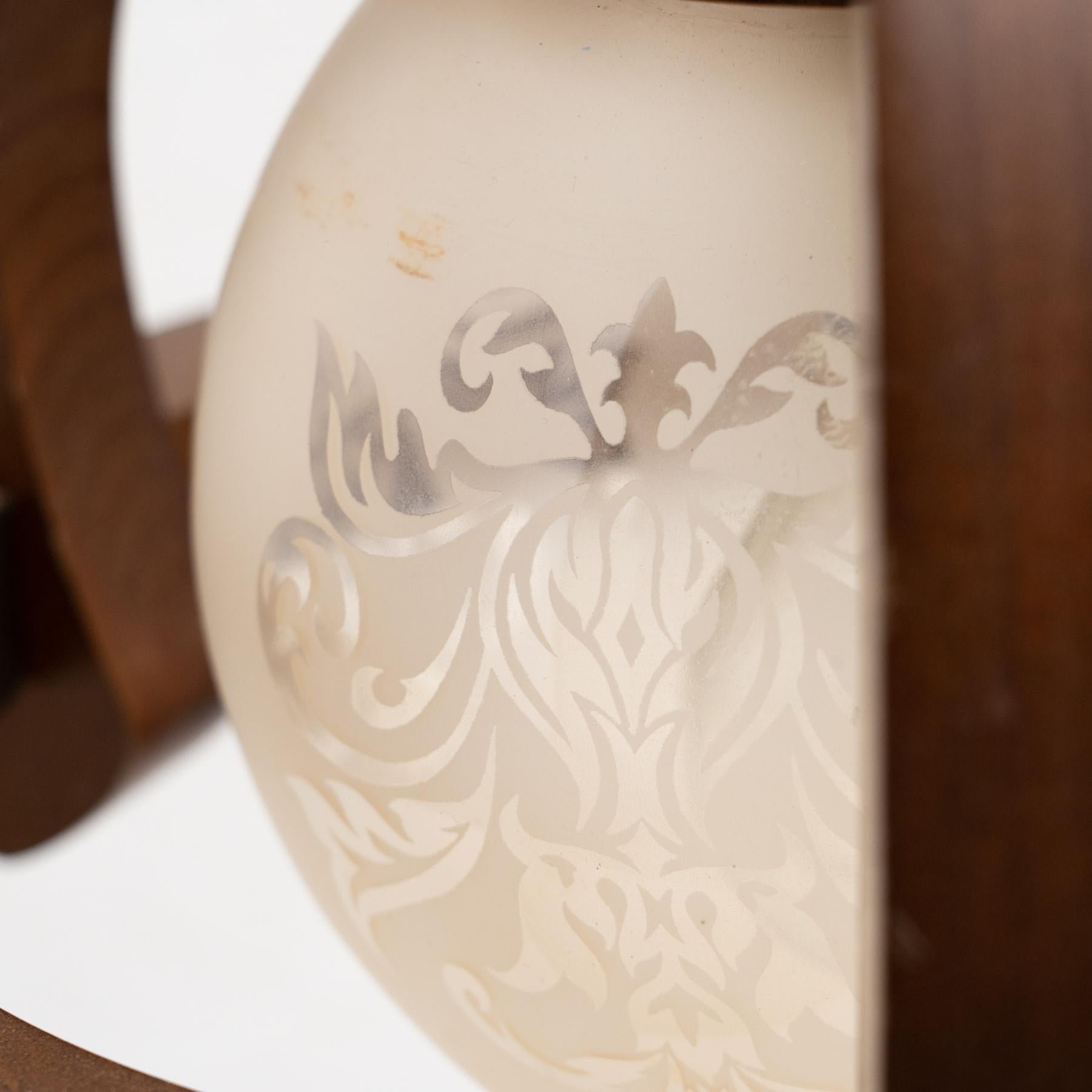 Vintage French Wood and White Glass Ceiling Lamp, circa 1960 For Sale 8