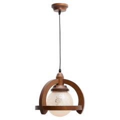 Vintage French Wood and White Glass Ceiling Lamp, circa 1960
