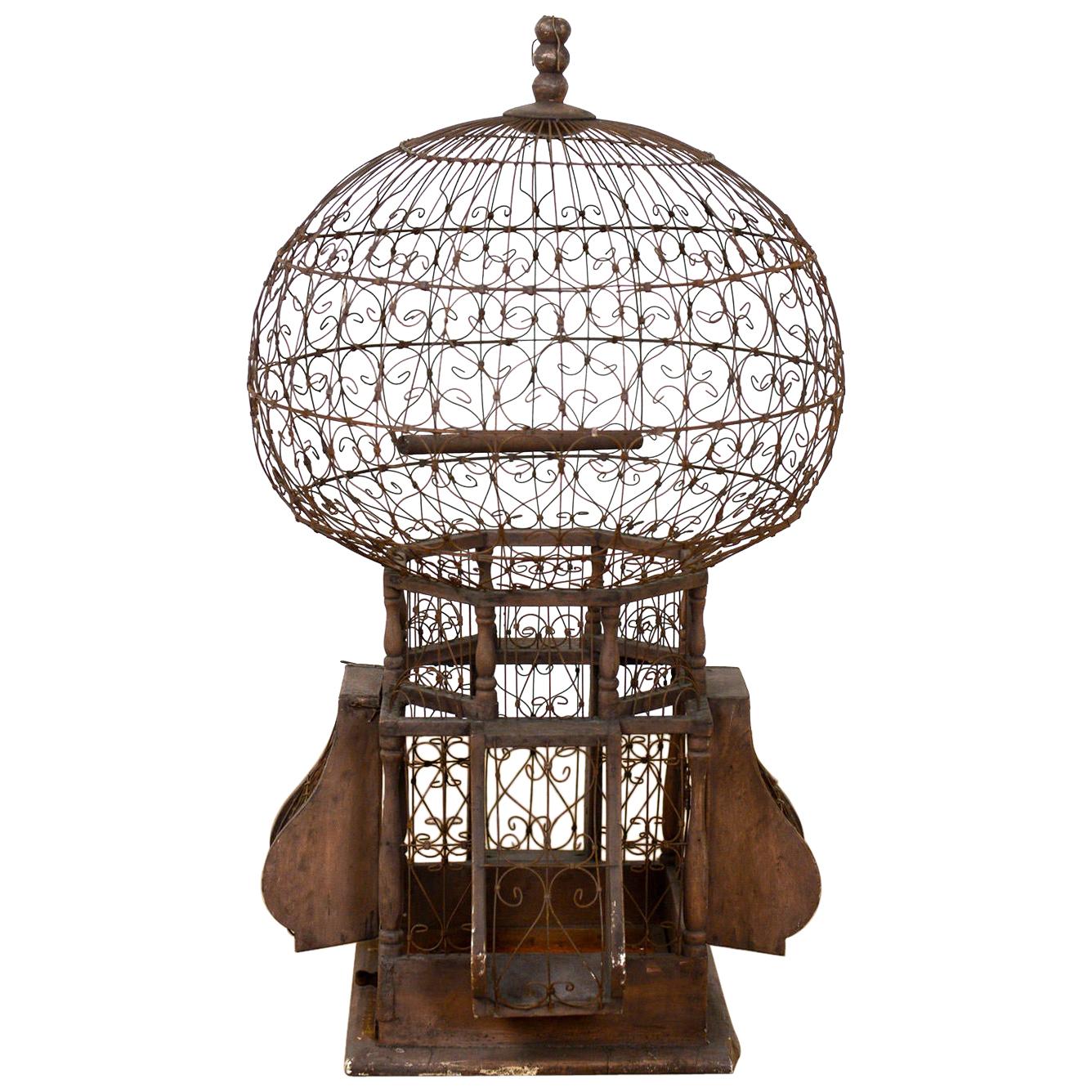 Vintage French Wood and Wire Birdcage, 20th Century For Sale