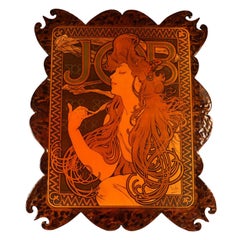 Retro French Wood Burning Wall Art Alphonse Mucha