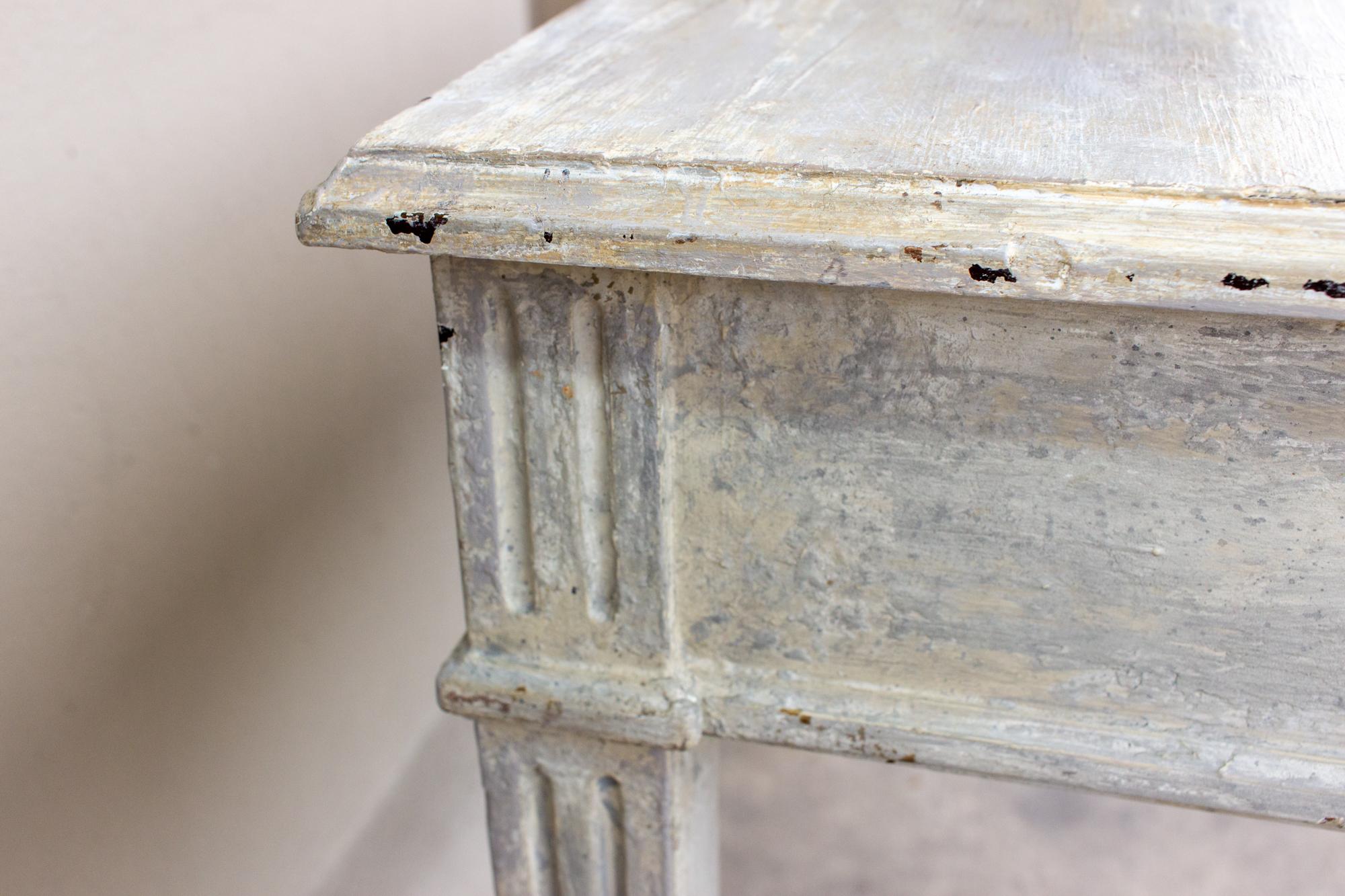 Vintage French Wood Desk with Hand-Painted Greige Finish and Fluted Legs 12