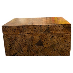 Vintage French Wood Mosaic Storage Box, Handmade, 20x12x10 Inches