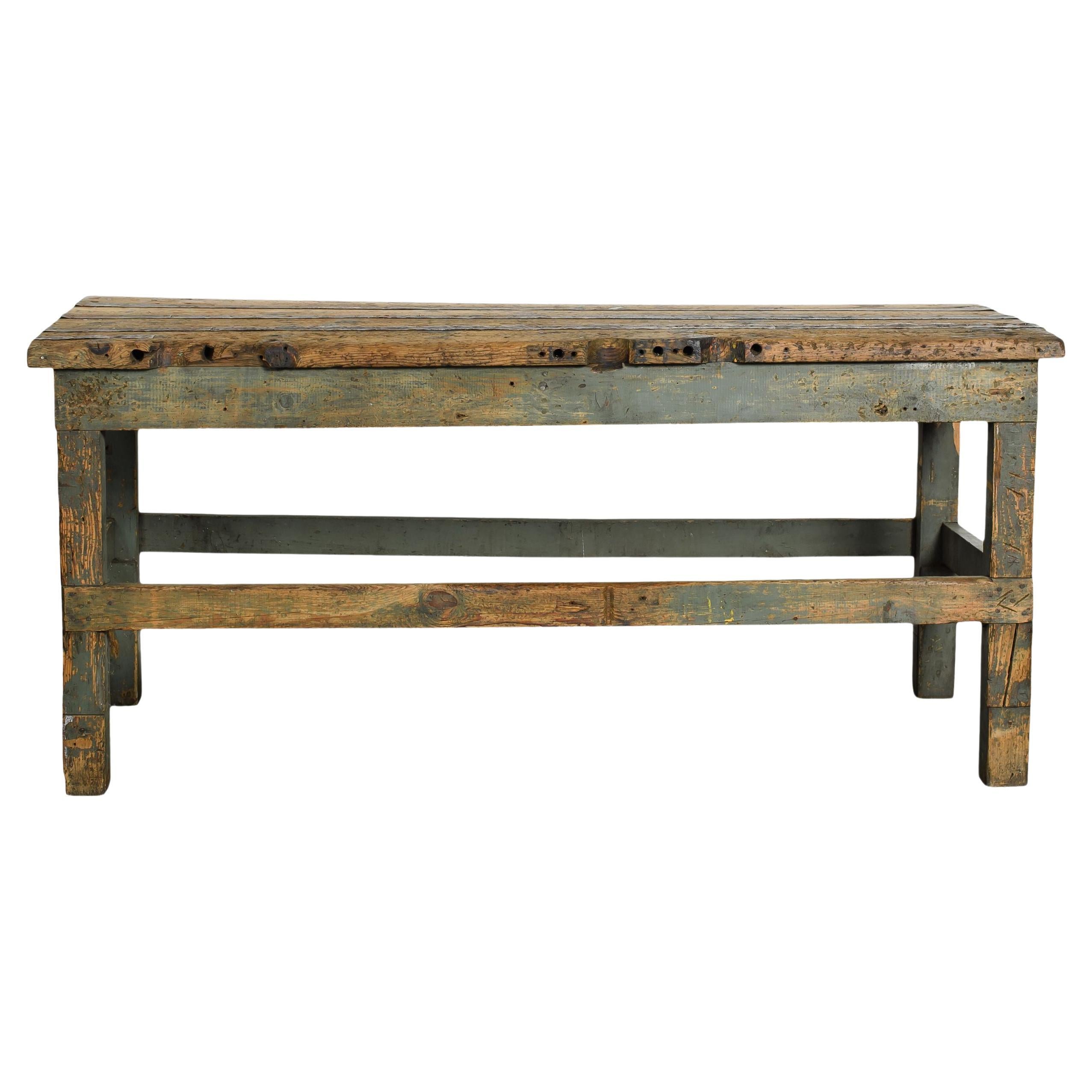Mesa francesa vintage de madera con pintura gris
