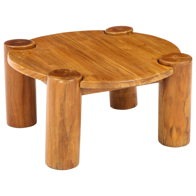 Vintage French Wood Table With Heavy Cylindrical Legs For Sale At 1stdibs