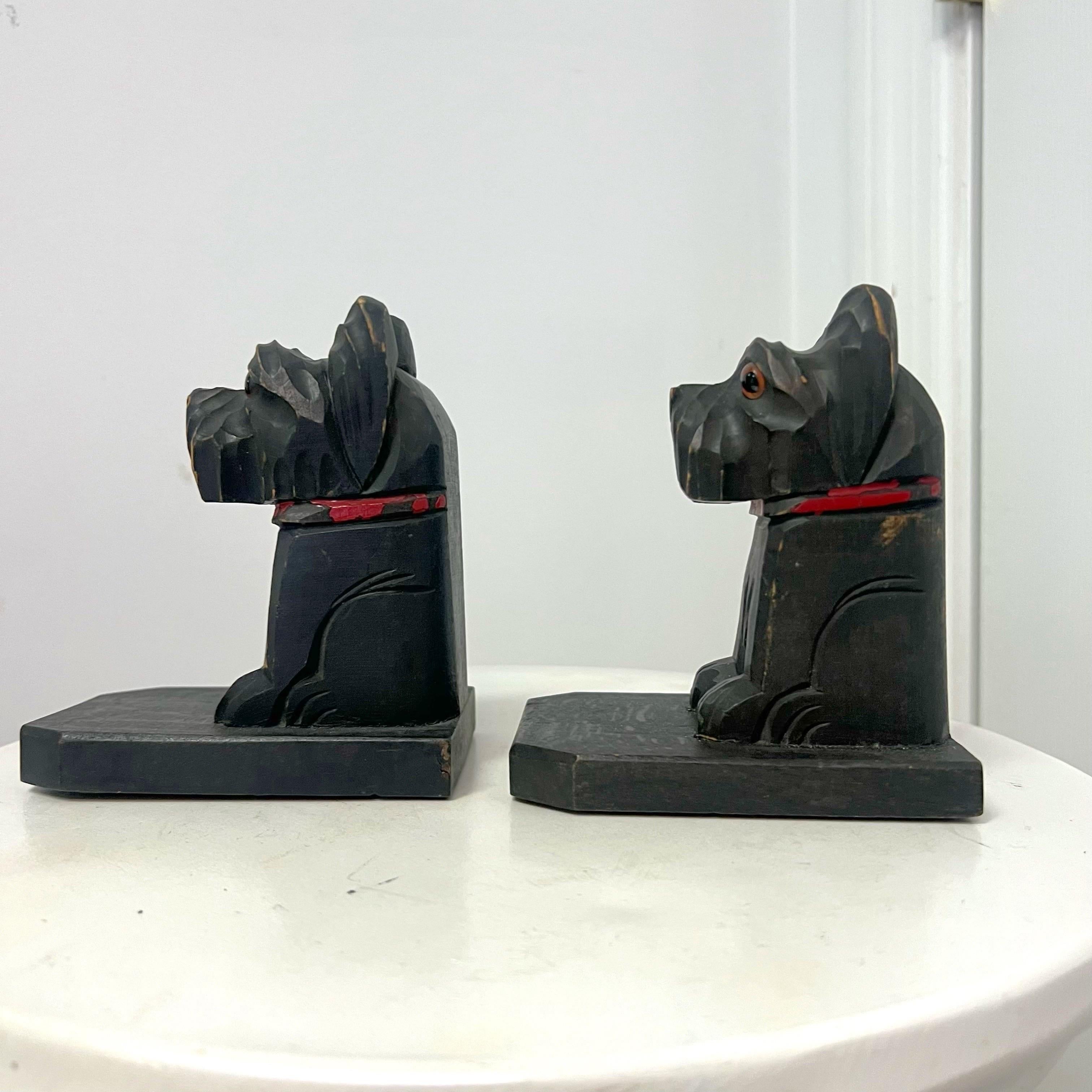 Hand-Carved Vintage French Wood Terrier Bookends - a Pair For Sale
