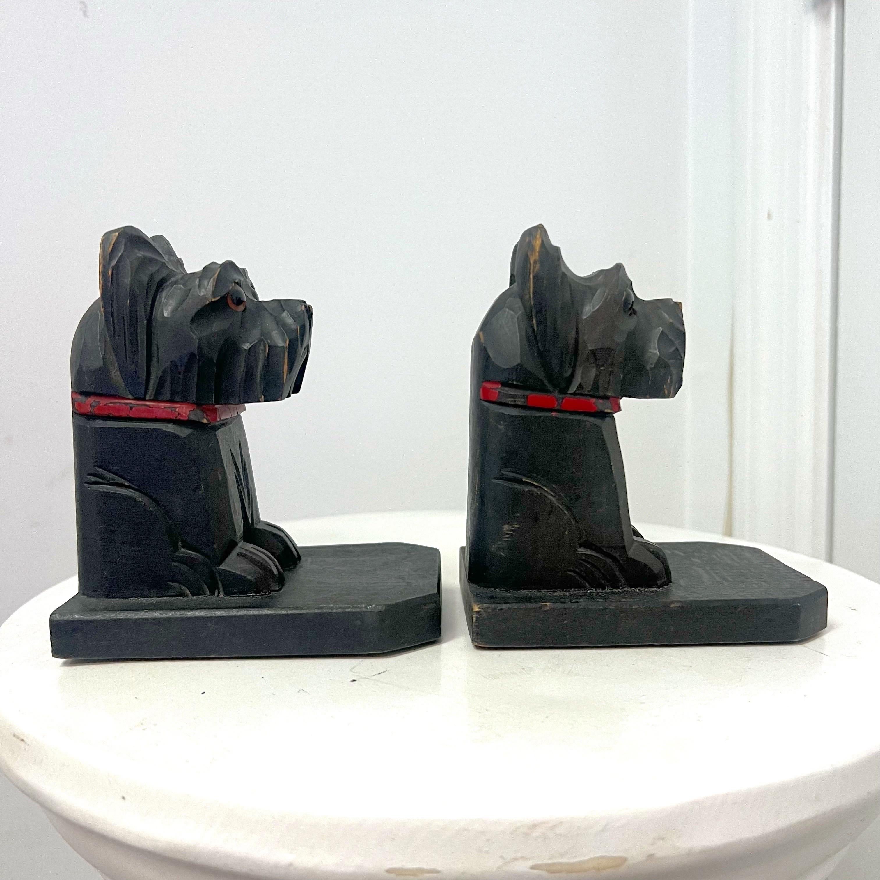Vintage French Wood Terrier Bookends - a Pair For Sale 1