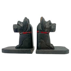 Vintage French Wood Terrier Bookends - a Pair