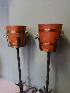 Vintage French Wooden and Wrought Iron Champagne or Wine Coolers