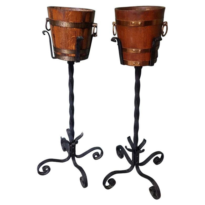 Vintage French Wooden and Wrought Iron Champagne or Wine Coolers For Sale