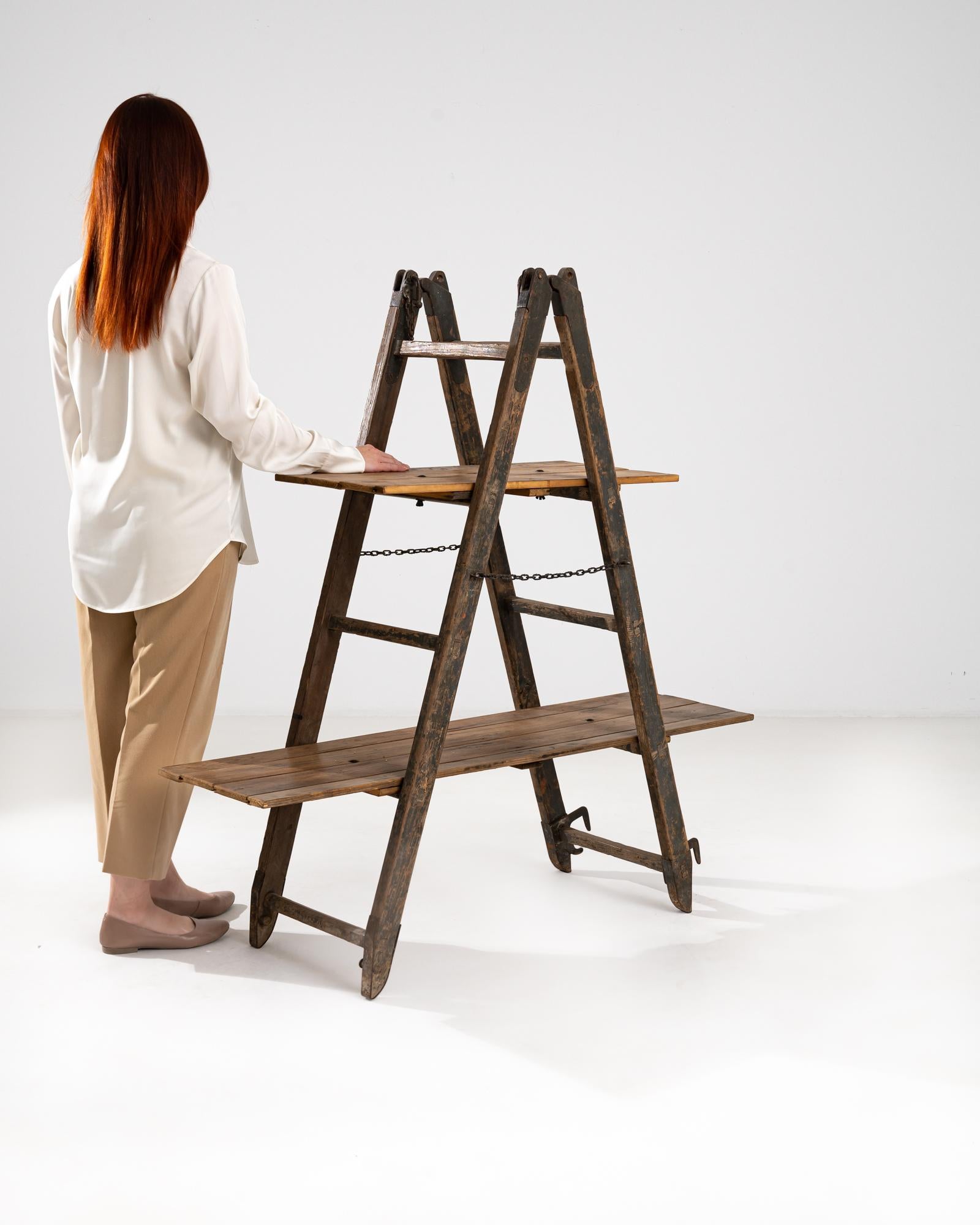 20th Century Vintage French Wooden Ladder Shelf