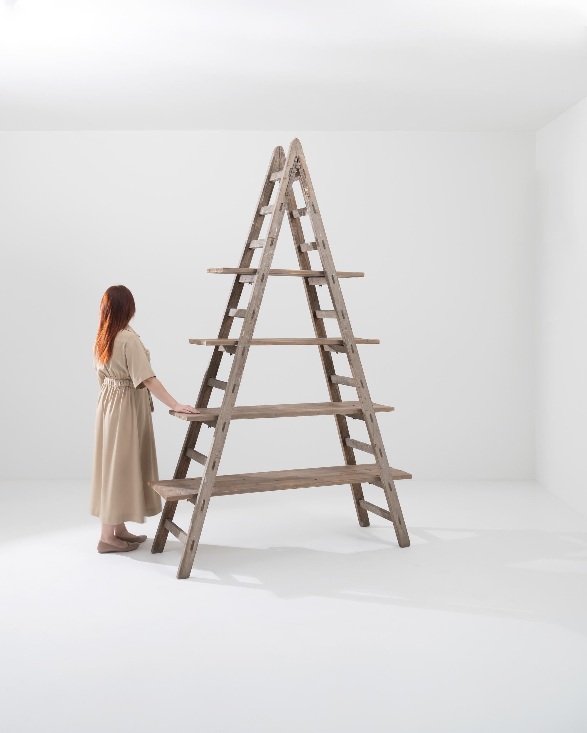Vintage French Wooden Ladder Shelf For Sale at 1stDibs