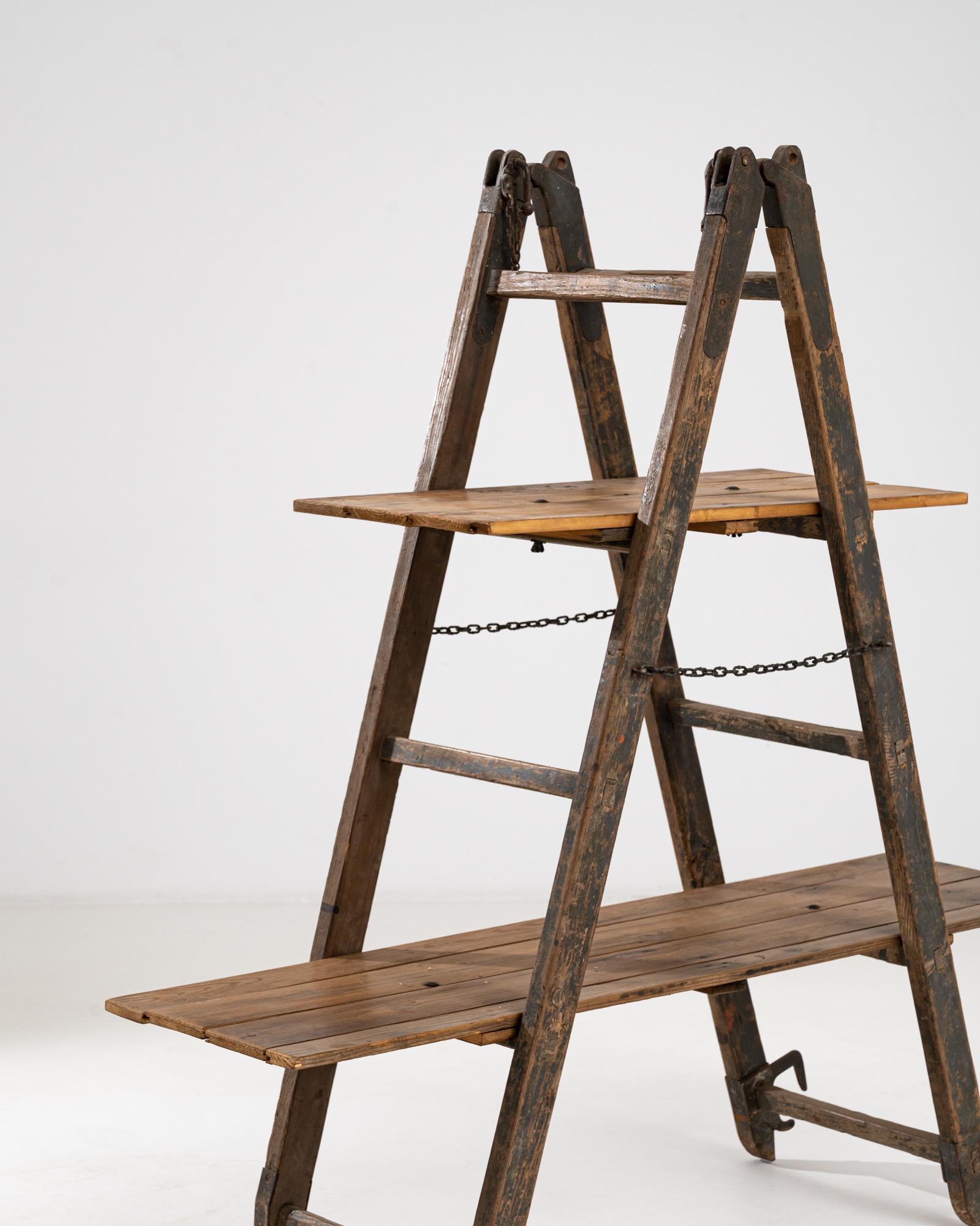 Metal Vintage French Wooden Ladder Shelf