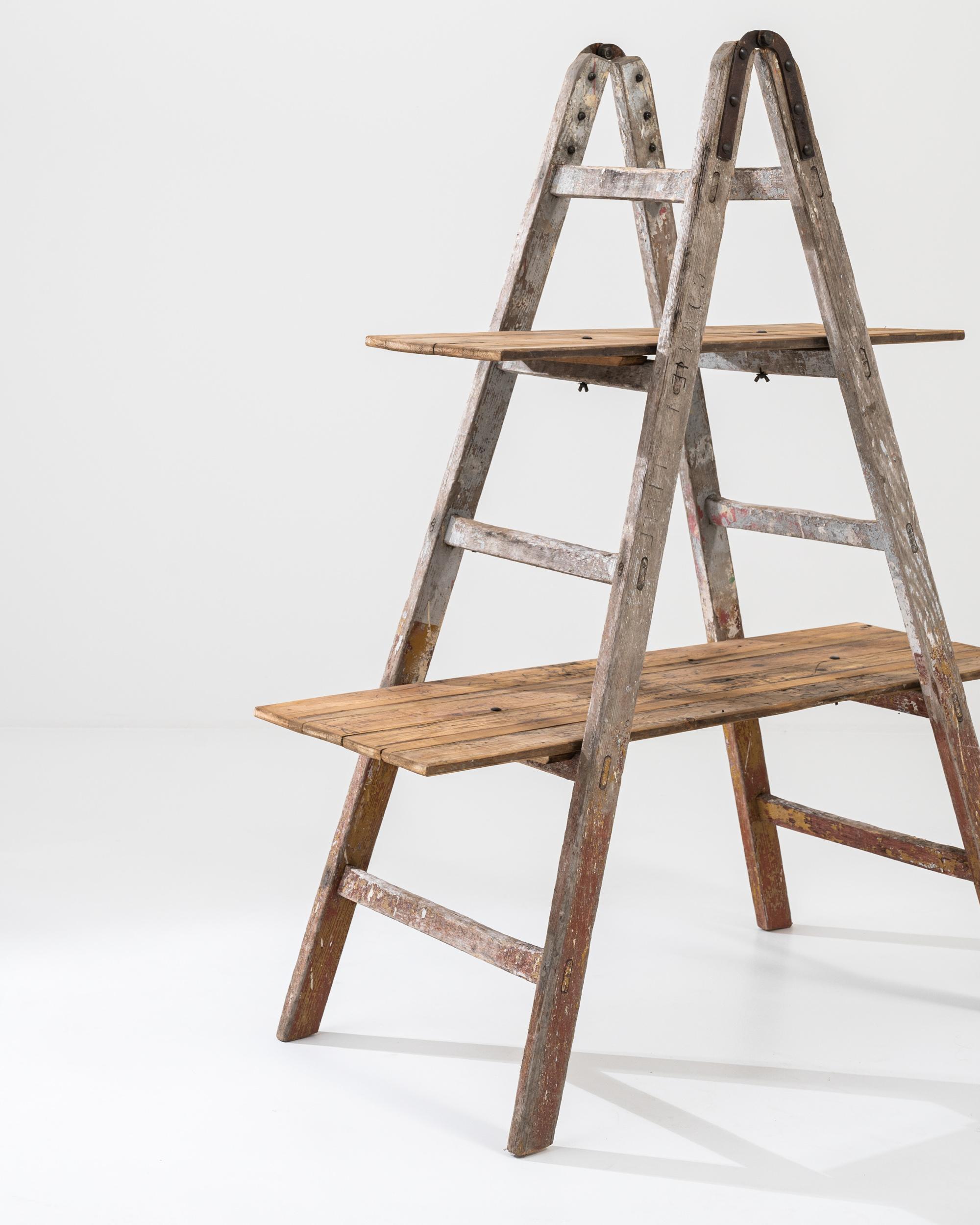 Rustic Vintage French Wooden Ladder Shelf For Sale