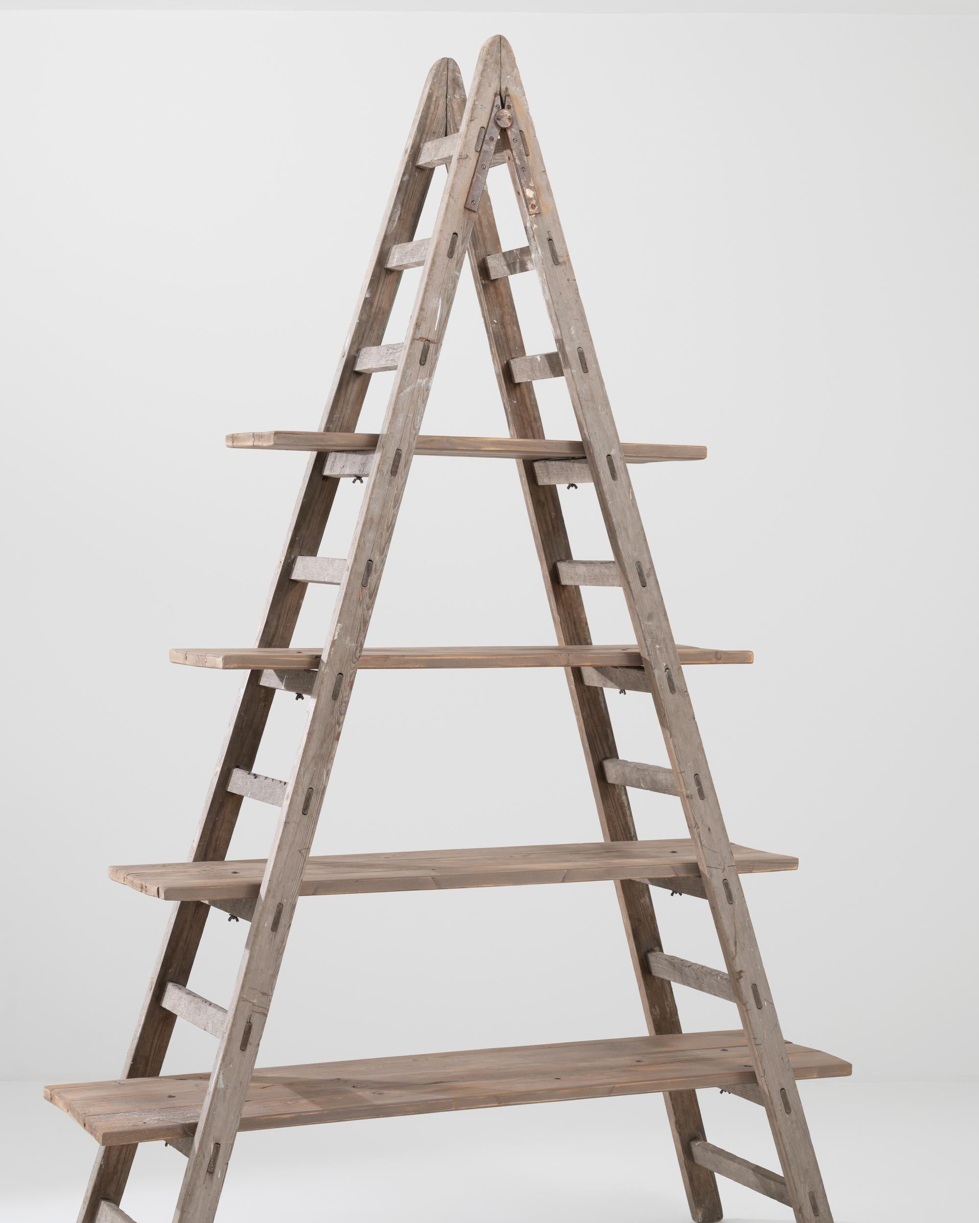 Metal Vintage French Wooden Ladder Shelf