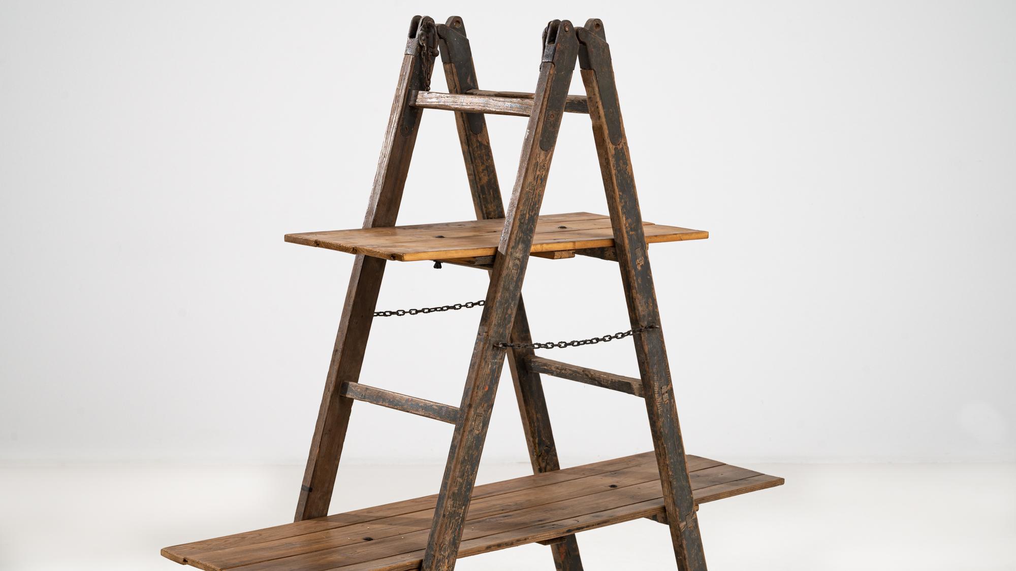 Vintage French Wooden Ladder Shelf 1