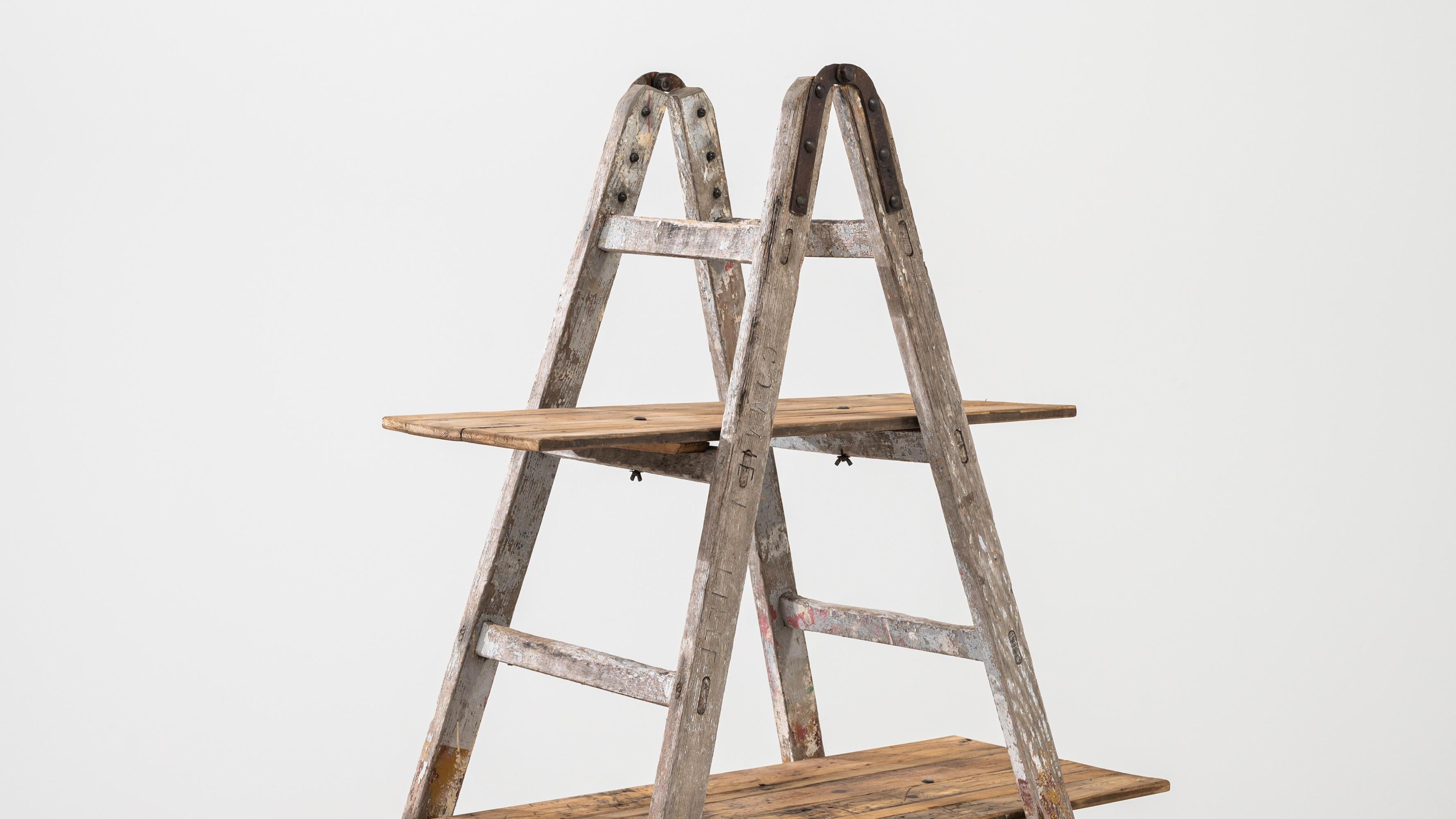 Vintage French Wooden Ladder Shelf In Good Condition In High Point, NC