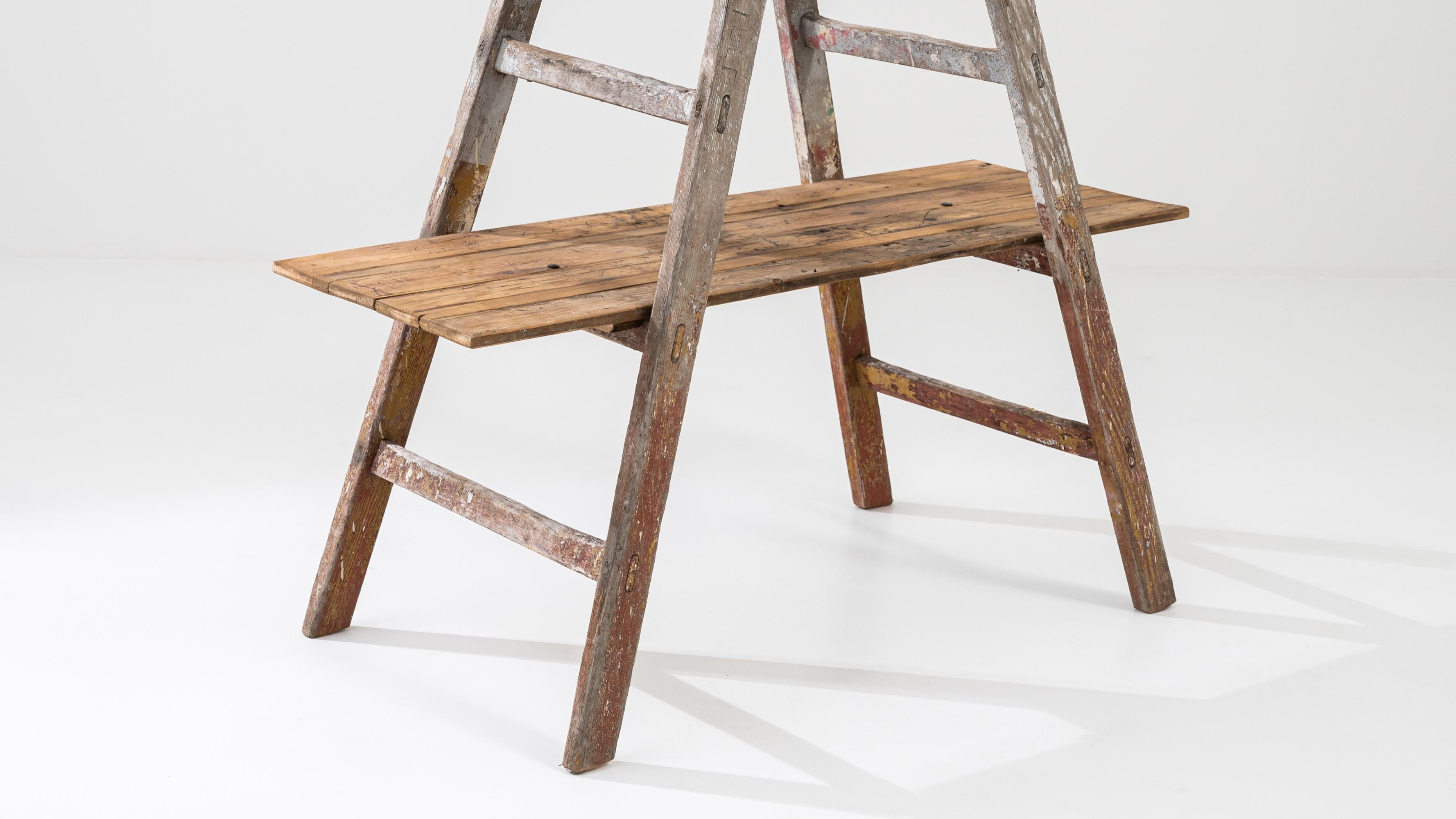 20th Century Vintage French Wooden Ladder Shelf For Sale