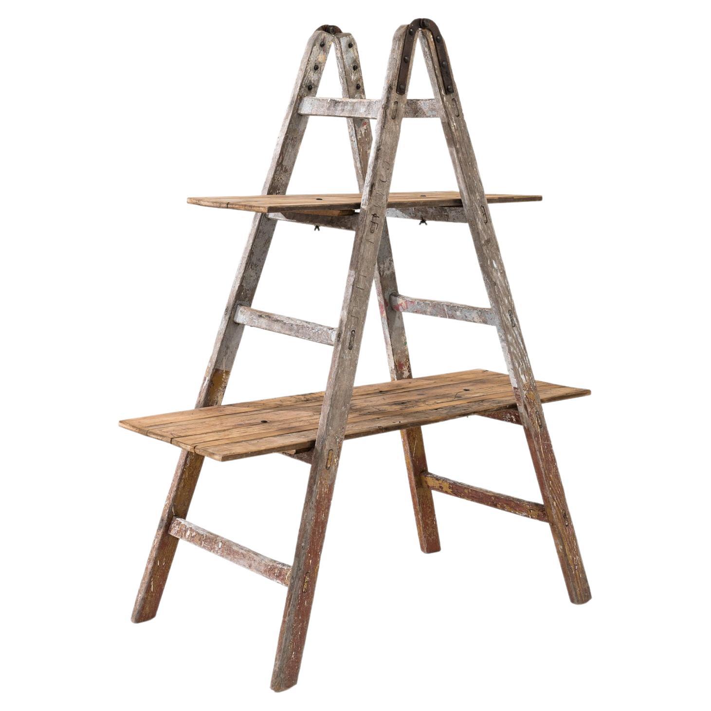 Vintage French Wooden Ladder Shelf For Sale