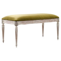 Vintage French Wooden Upholstered Bench 