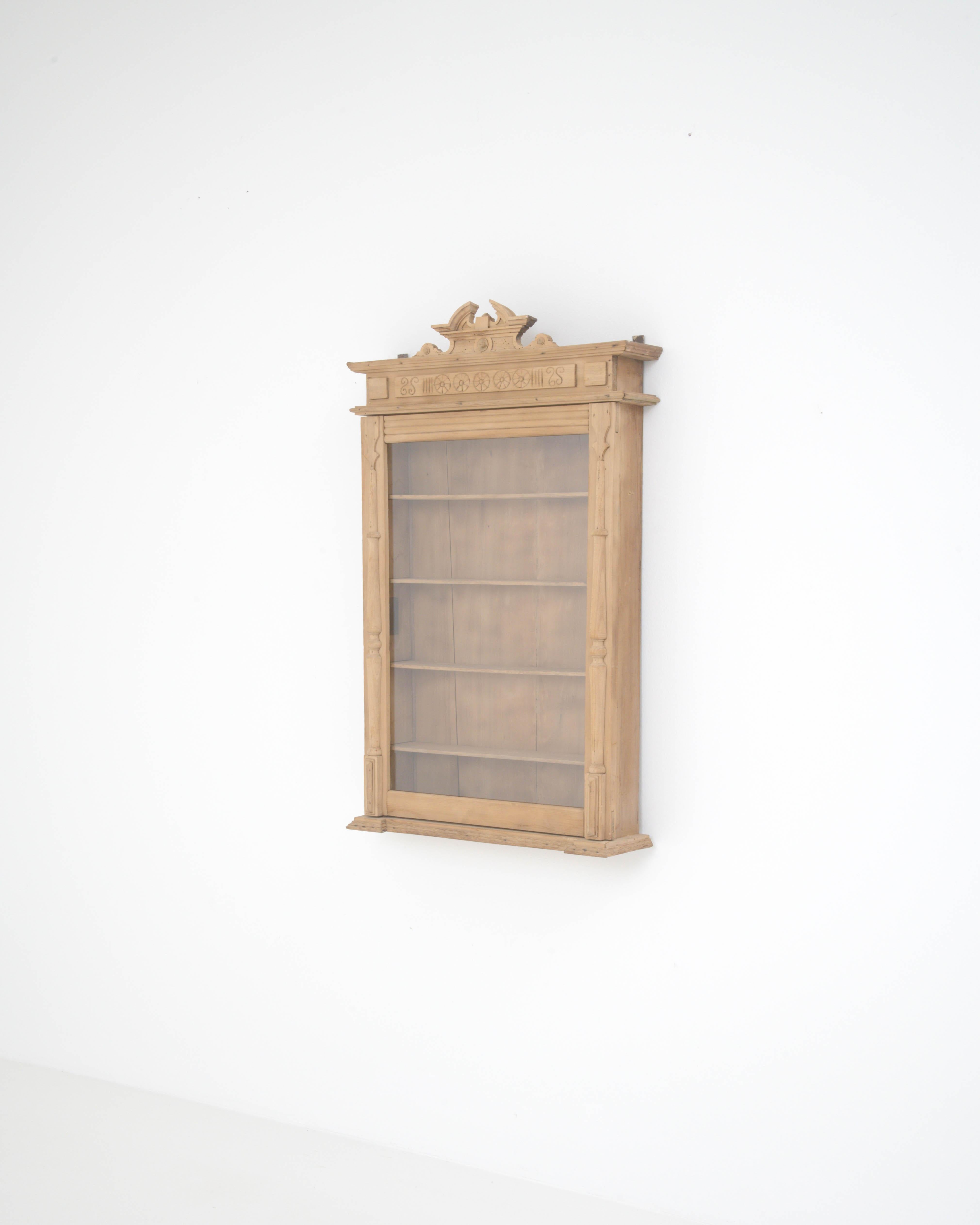 Glass Vintage French Wooden Wall Vitrine For Sale