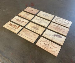Vintage French Wooden Wine Crate Box Labels, Set of 12