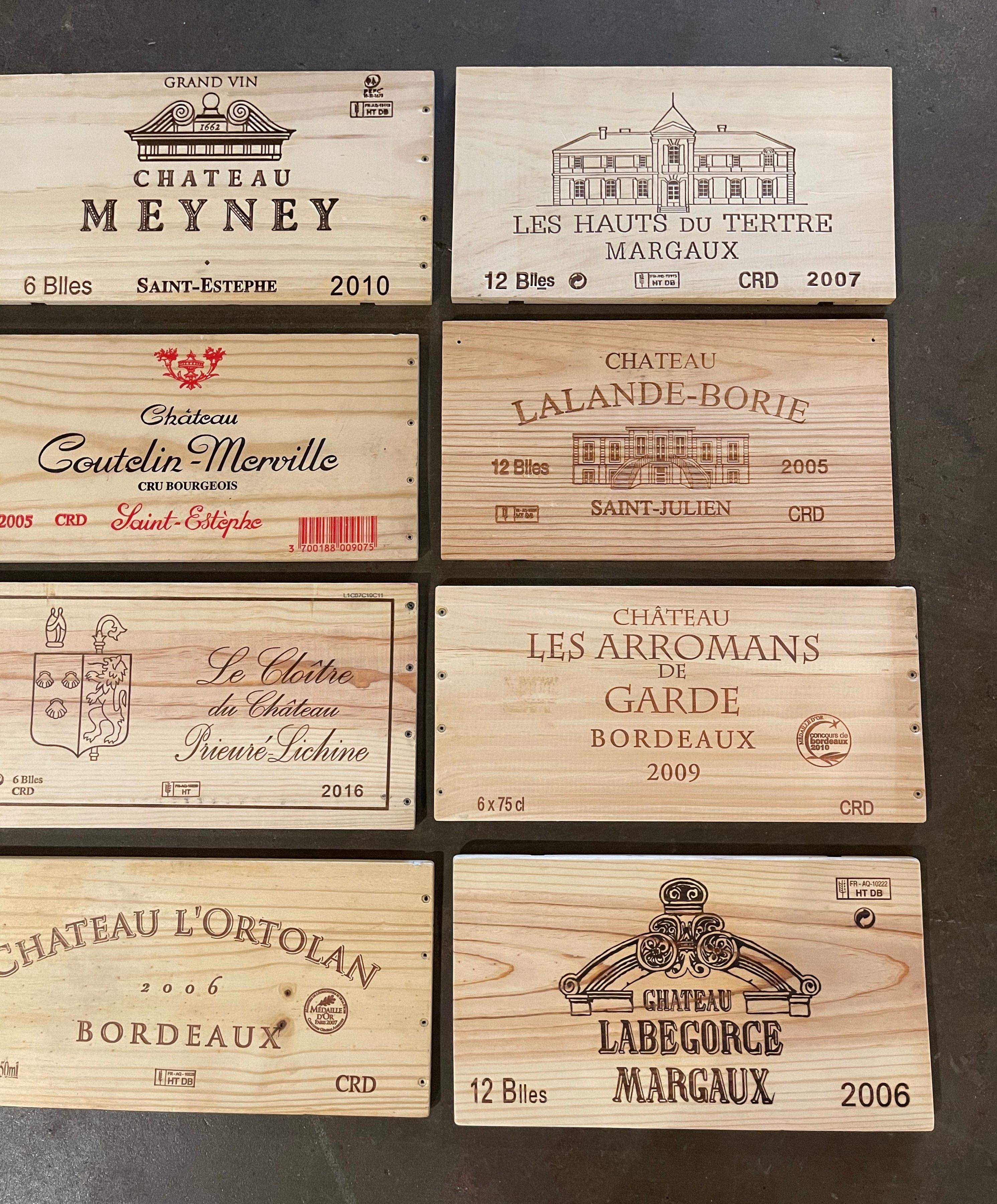 Vintage French Wooden Wine Crate Box Labels, Set of 12 In Excellent Condition For Sale In Dallas, TX