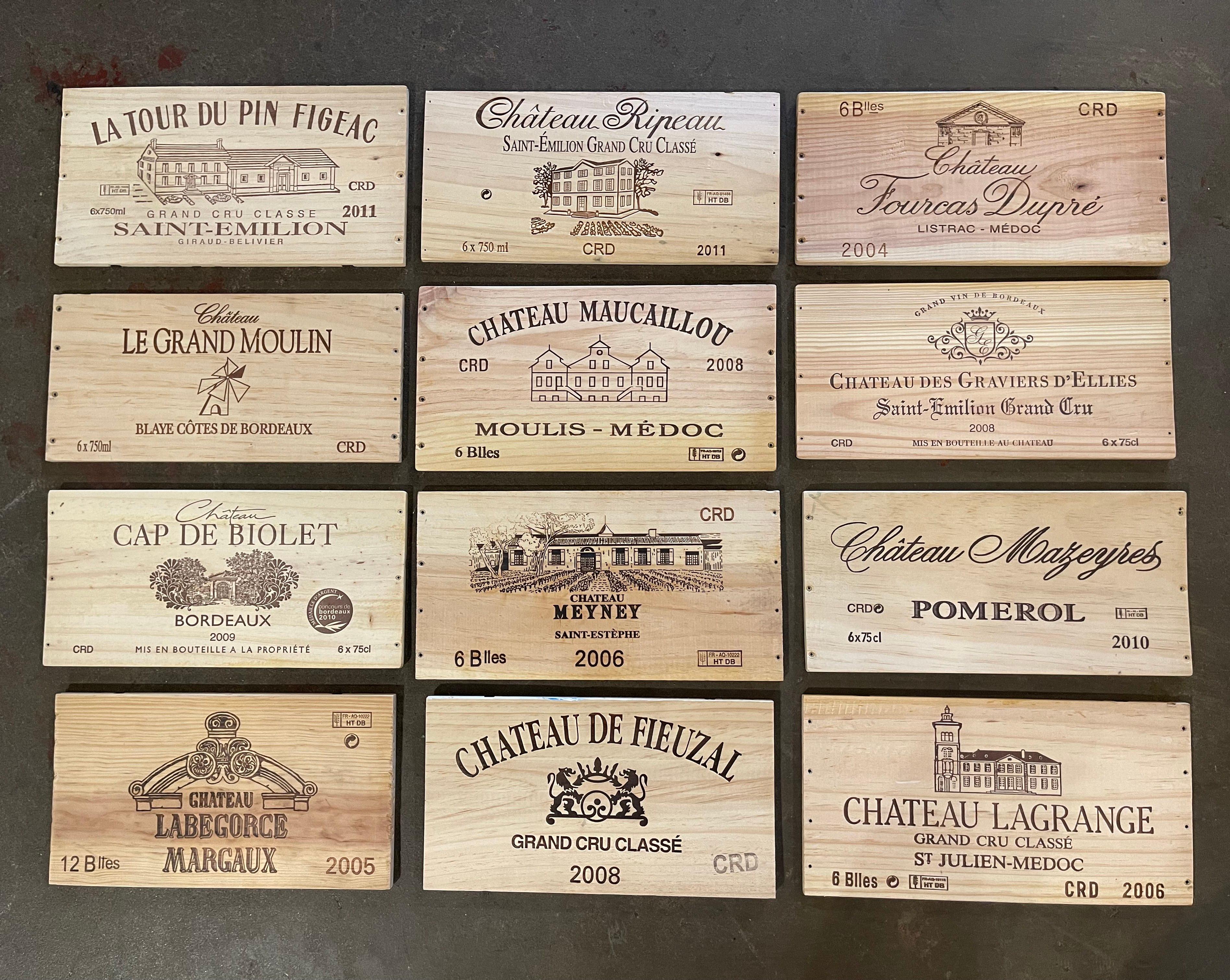 Vintage French Wooden Wine Crate Box Labels, Set of 12 In Excellent Condition For Sale In Dallas, TX