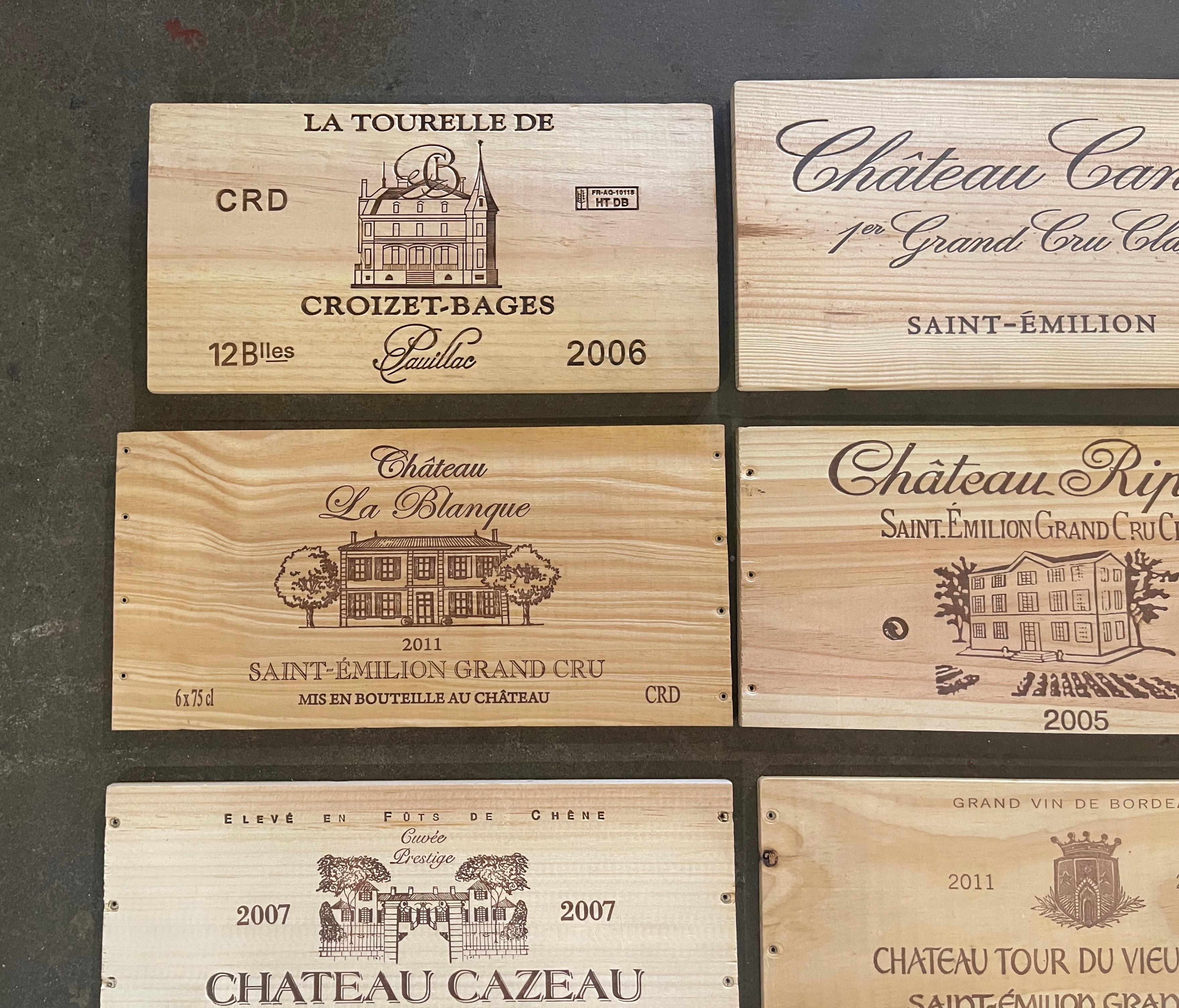 Vintage French Wooden Wine Crate Box Labels, Set of 12 For Sale 1