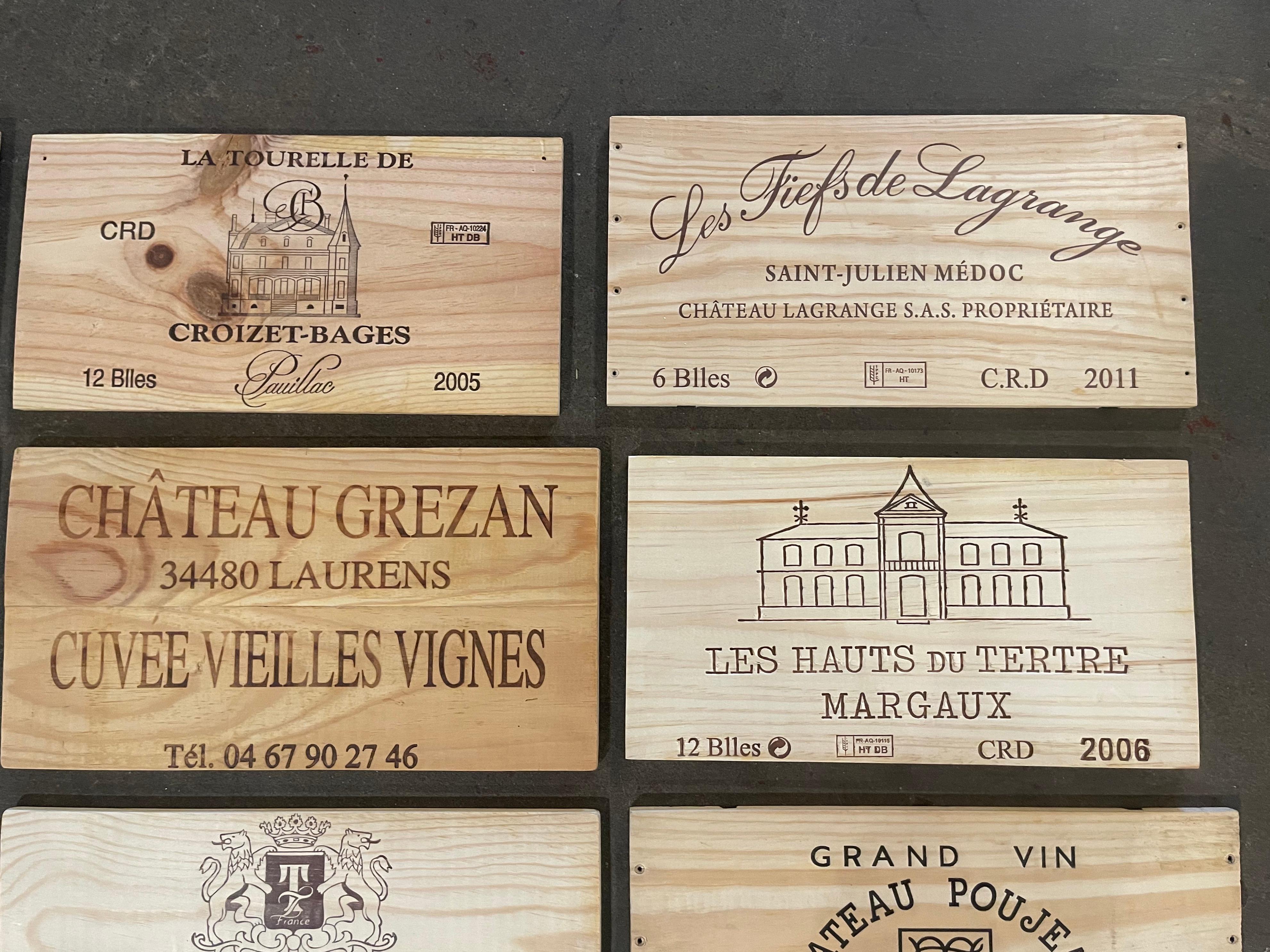 20th Century Vintage French Wooden Wine Crate Box Labels, Set of 12
