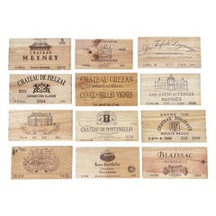 Antique French Wooden Wine Crate Box Labels, Set of 12