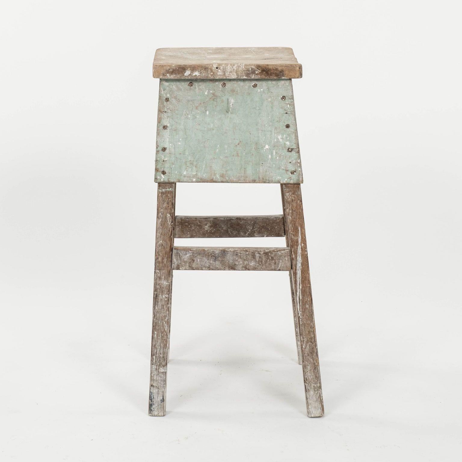 Industrial Vintage French Work Stool as Side Table For Sale