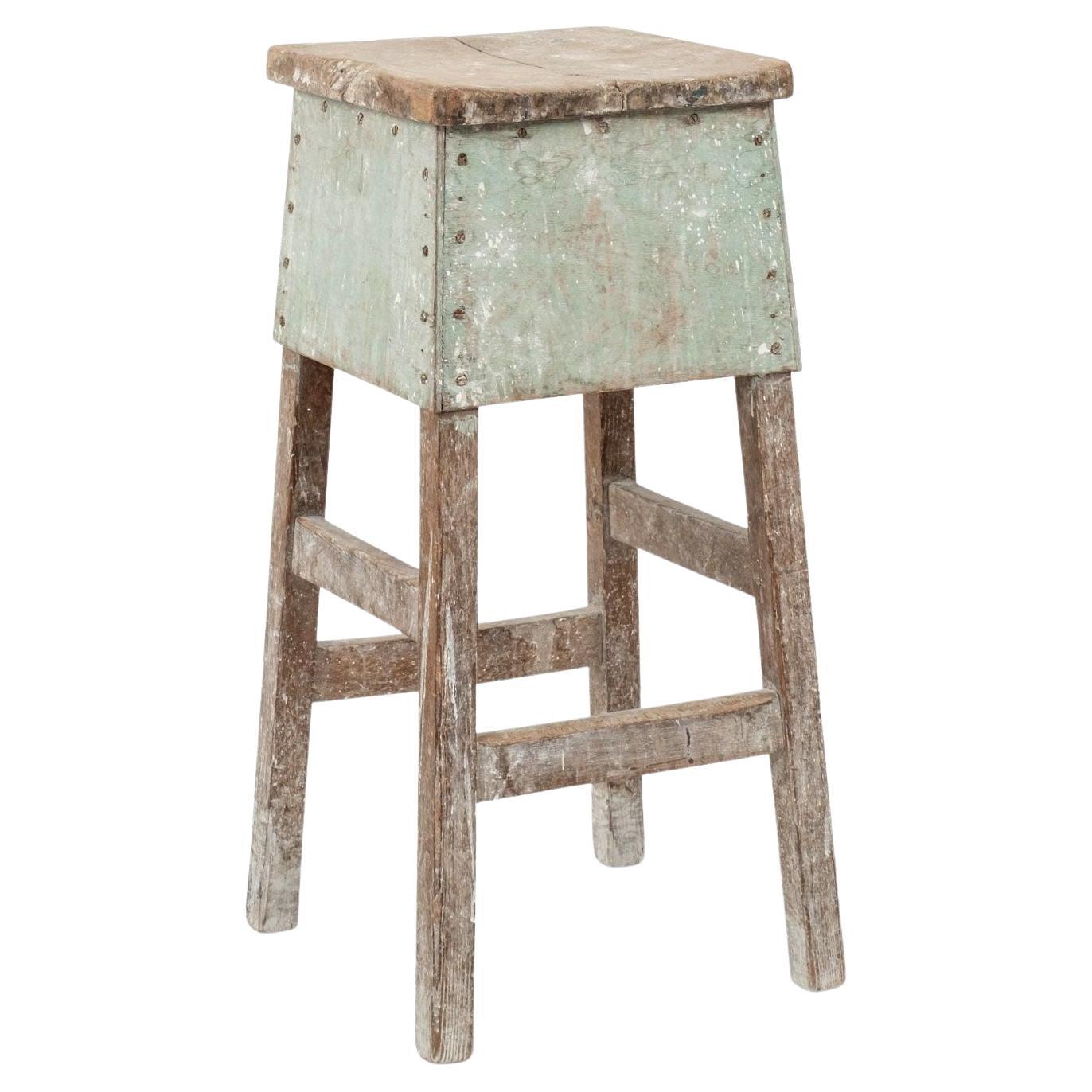 Vintage French Work Stool as Side Table For Sale